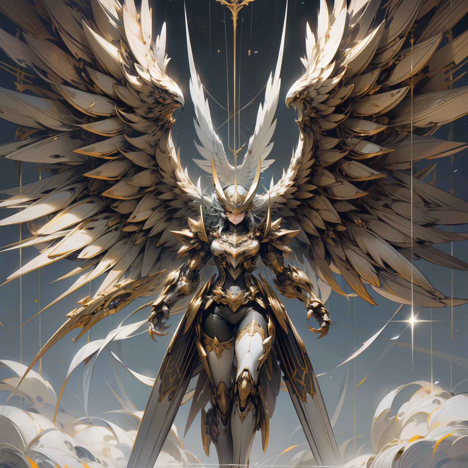 Mechanical Eagle, Unique mechanical design, Powerful claws, silver wings, Red mechanism parts, The metallic texture stands out, High-precision detail design, Powerful and dynamic.