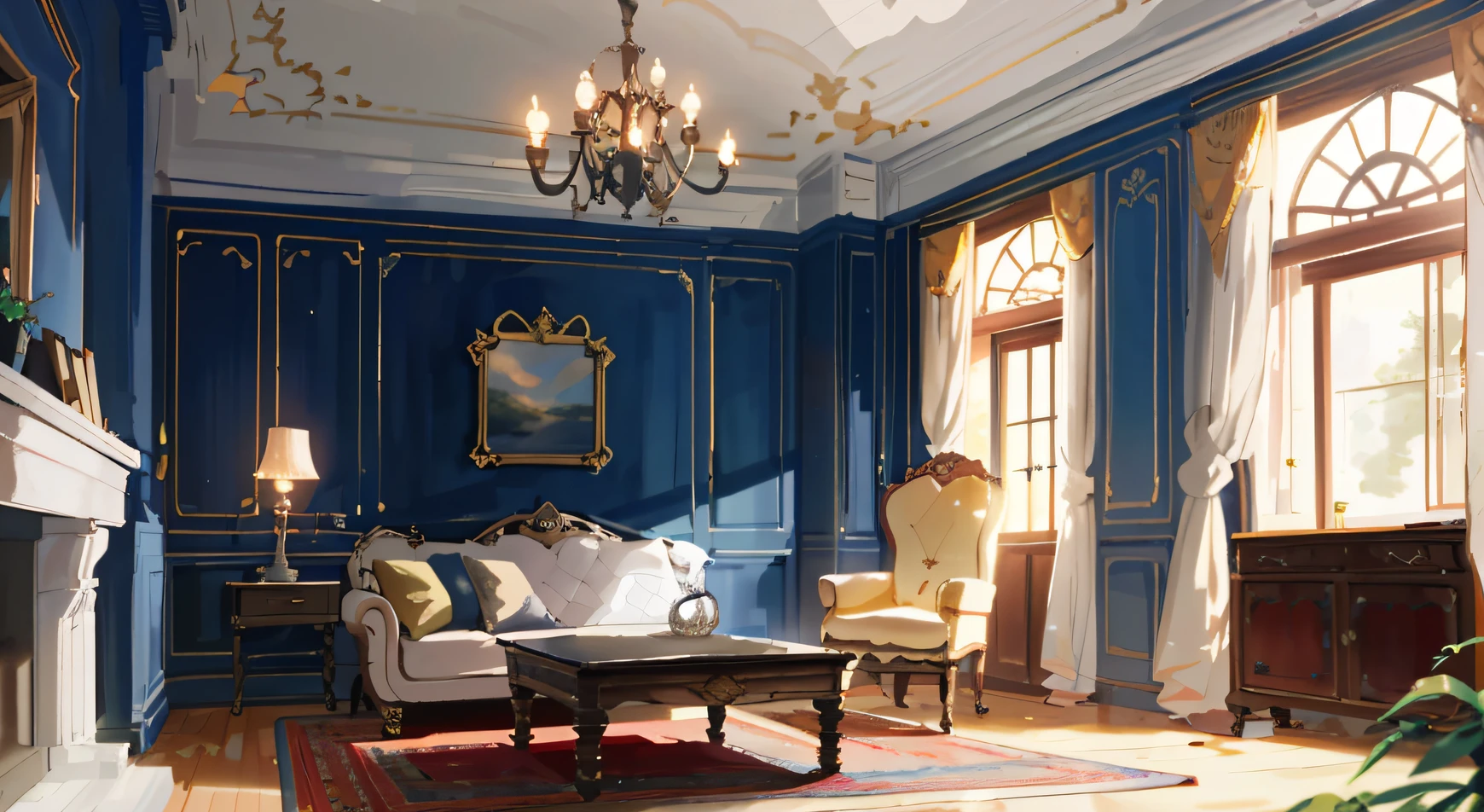 Bright early morning lighting, Scenes,liveroom,carpets,sofe,liveroom,well-illuminated, morning lighting, the morning sun, unreal-engine,;Sunshine in the early morning hours, morning lighting,In the daytime,Morning,Well-lit room,Increased brightness,