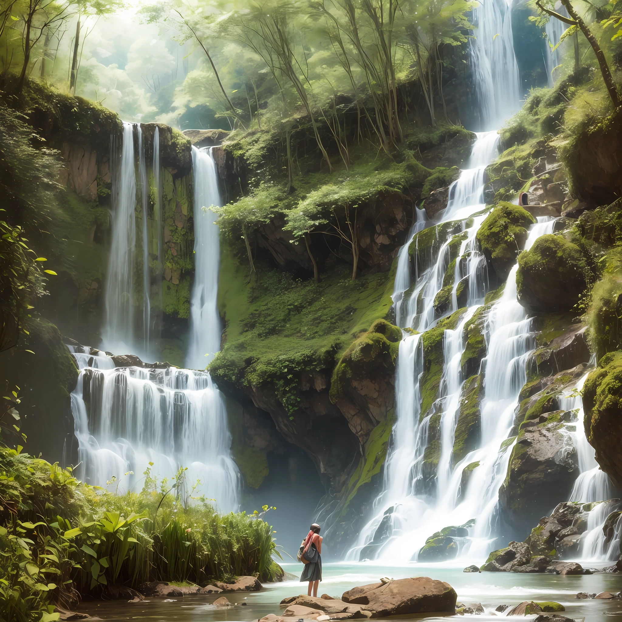 Angel Falls Waterfall. In a world of fairies and fantasy. Muy intrincado y muy colorido. Muy detallado. Fotorrealista. Pintura digital