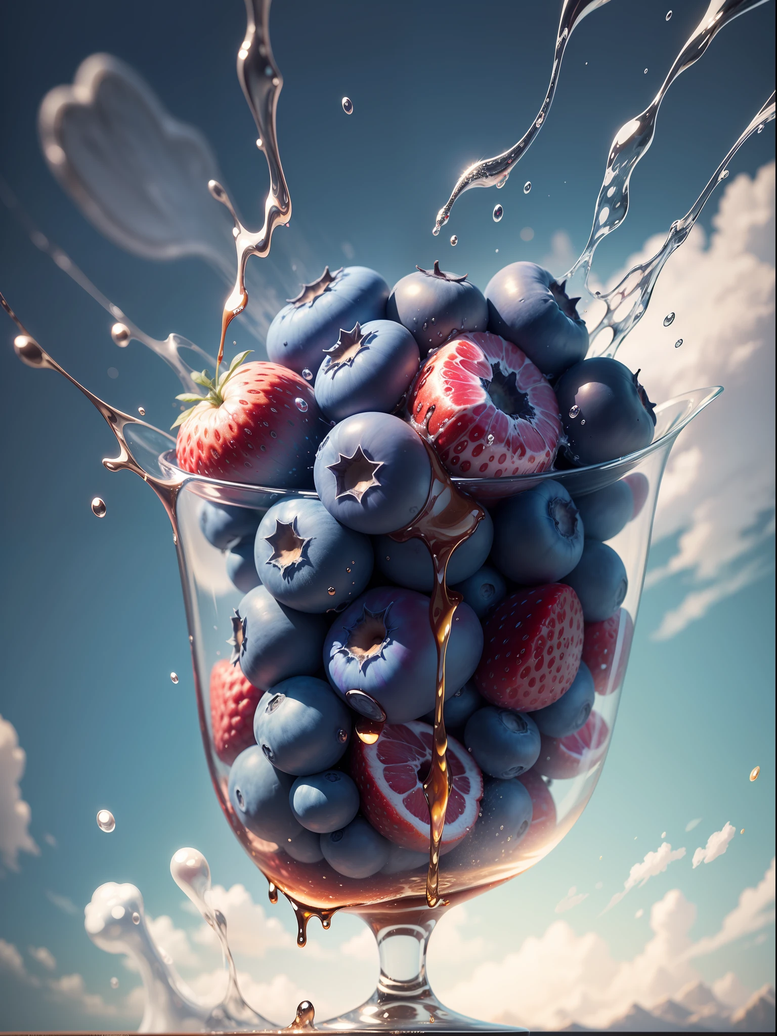 food photo,water sprayed out,liquid
explosion,dispersion,many Blueberries,On a bright clean sky background,fresh fruit color,photorealistic, photorealistic detail,Front view,surreal style, realistic, high resolution, Unreal Engine --no background with no objects