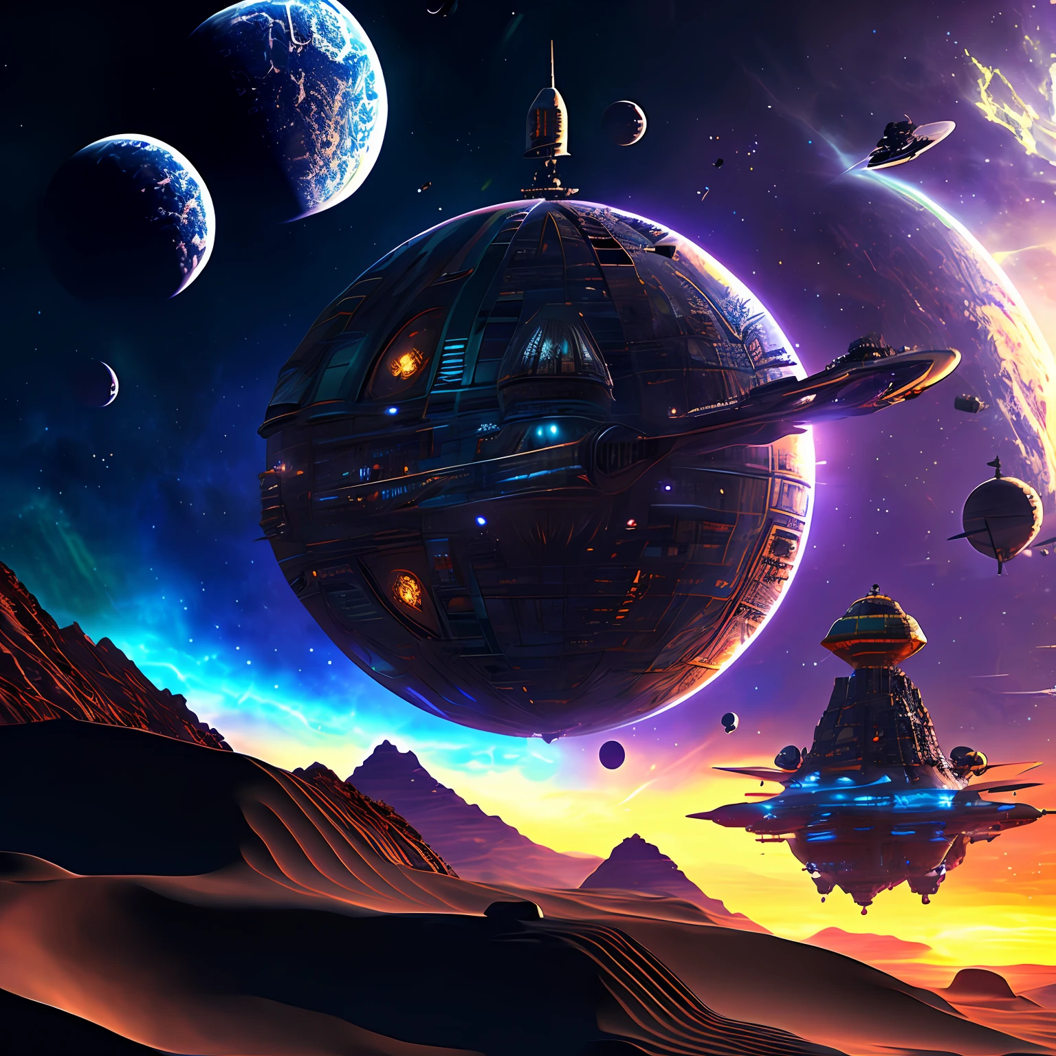 Many cool-looking spacecraft，high-definition picture quality，3D，Dreamy combined with realism，supranatural，Tersulu style --auto