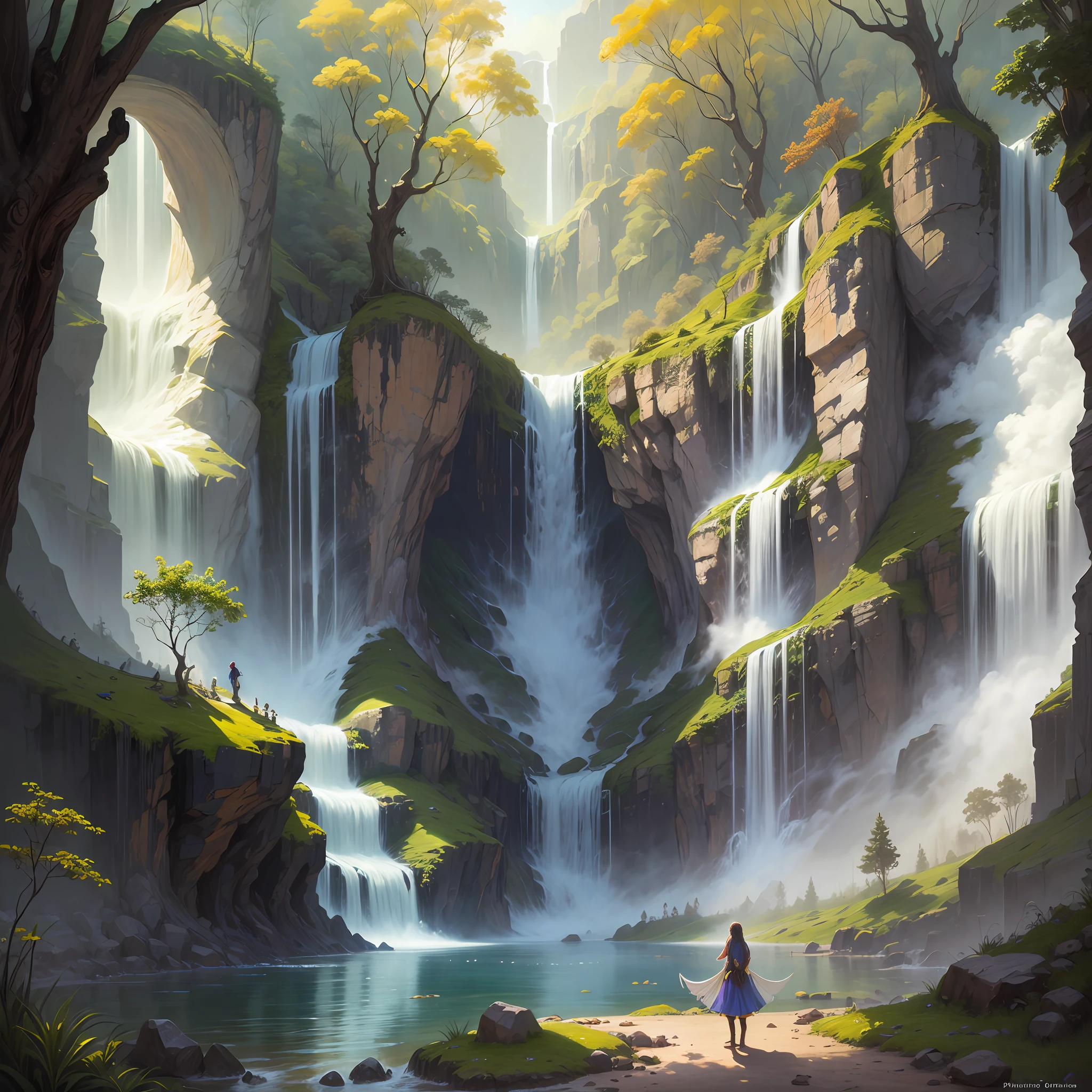 Angel Falls Waterfall. In a world of fairies and fantasy. Muy intrincado y muy colorido. muy detallado. fotorrealista. Pintura digital