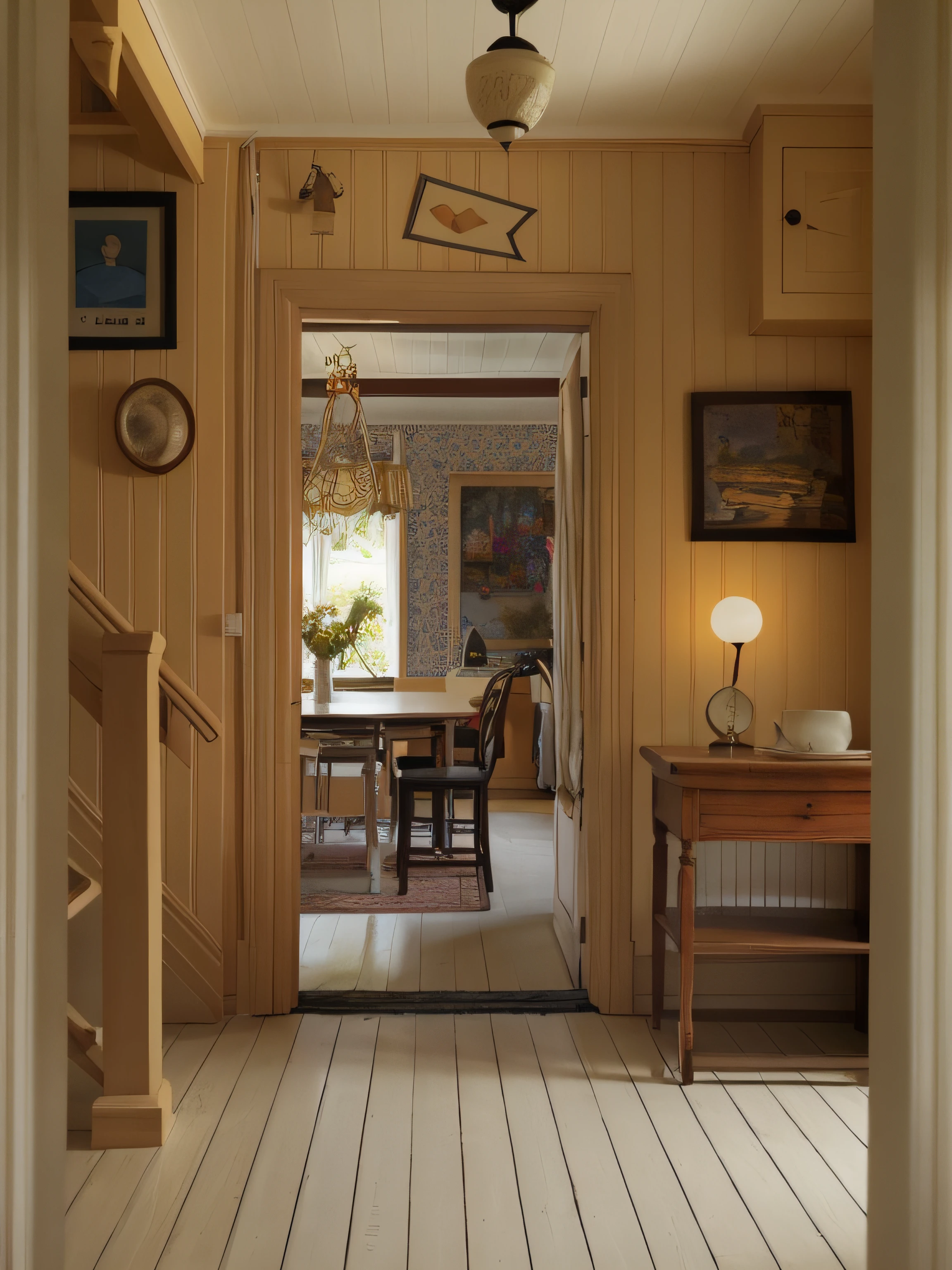 There is a table and chairs in the hallway, author：Eero Järnefelt, author：Eero Snellman, Inspired by Tove Jansson, Inspired by Ero Järnefeldt, interiors, author：Jens Jørgen Solsen, author：Einar Nelson, interior of a victorian house, author：Anton Lemden, author：John Lundbye
