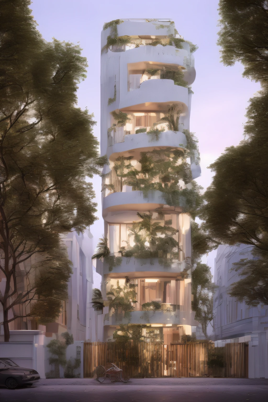 (masterpiece),(high quality), best quality, real,(realistic), super detailed, (full detail),(4k),8k,no humans, outdoors, scenery, tree, sky, building, day, blue sky, road, grass, sunlight, HOUSE OF 3 WEST, YES GLASS LANGUAGE, GLASS DOORS WITH FRUITS,,BALANCES WITH PLANT