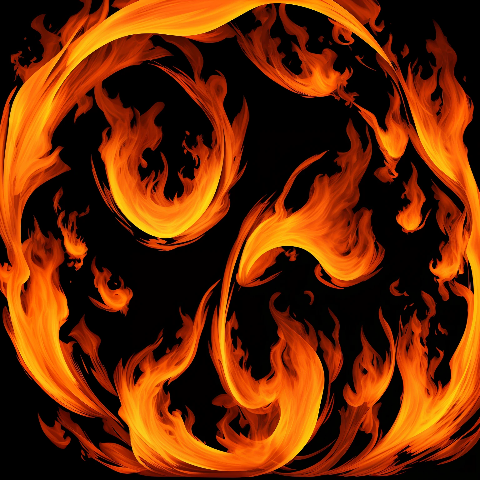 Depiction of flames : Fierce and rough々Right big flames Jet black background