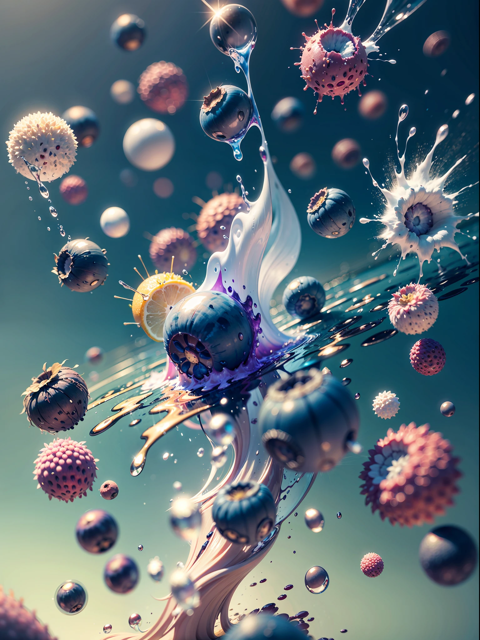 food photo,water sprayed out,liquid
explosion,dispersion,many Blueberries,On a bright clean sky background,fresh fruit color,photorealistic, photorealistic detail,Front view,surreal style, realistic, high resolution, Unreal Engine --no background with no objects --ar 3:4--q 2--s 750--v5.1