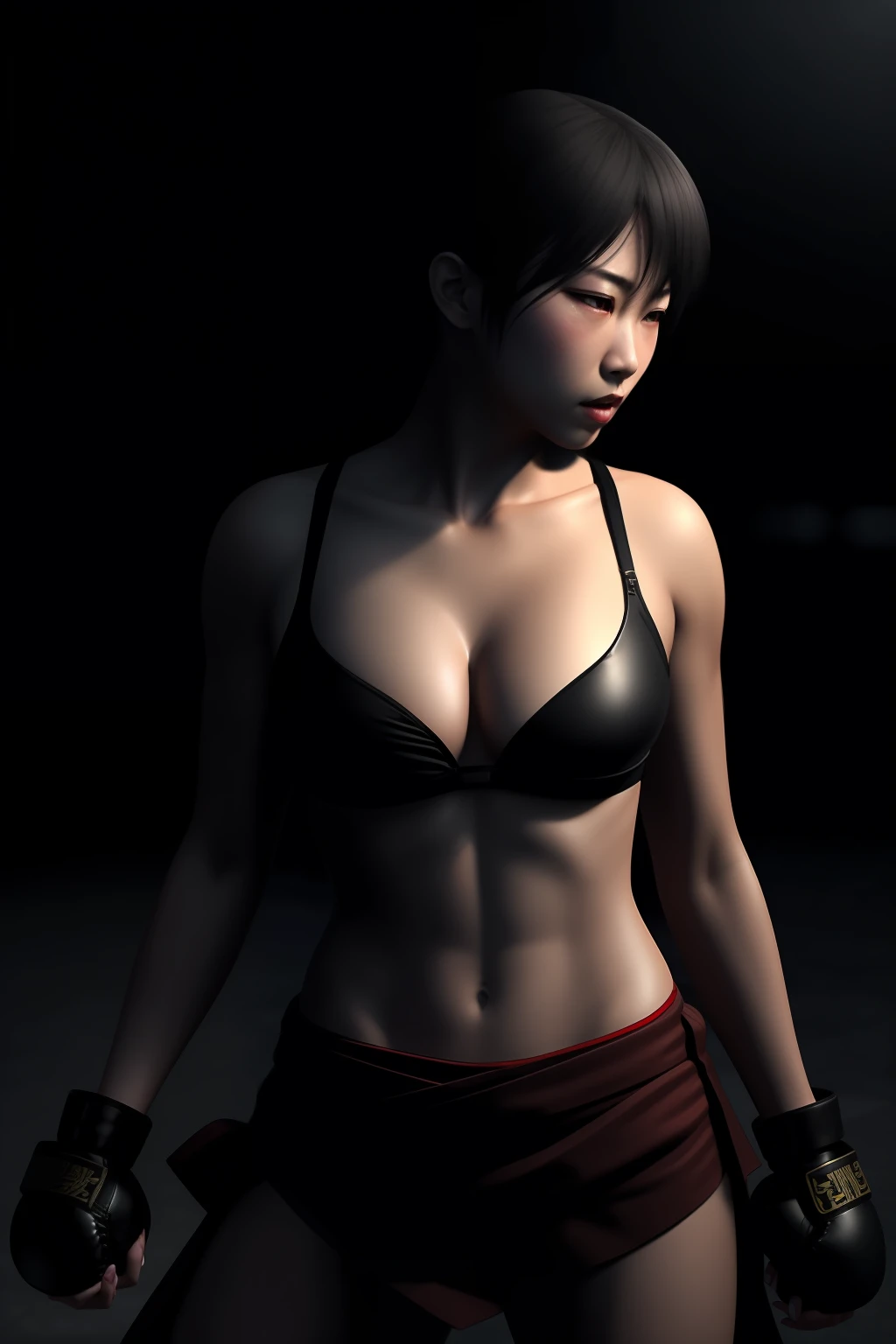 A girl, full body shot, photorealistic, dslr, Shaolin Female Monk, Long hair in the wind, the anime, Art, Artstation, revealing clothes, torn open monk clothes, cleavage, pectorals, Average Breasts, Powerful, Masterpiece, intricately-detailed, ultra detailed face and eyes, Fantasy, Magic, martial arts, fight, In action, Put, Mystic, Brutal, fight, Berserk, Rage, anger, HD, 8K, (rim light:1.4)