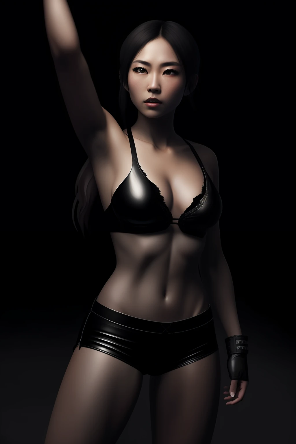 A girl, full body shot, photorealistic, dslr, Shaolin Female Monk, Long hair in the wind, the anime, Art, Artstation, revealing clothes, torn open monk clothes, cleavage, pectorals, Average Breasts, Powerful, Masterpiece, intricately-detailed, ultra detailed face and eyes, Fantasy, Magic, martial arts, fight, In action, Put, Mystic, Brutal, fight, Berserk, Rage, anger, HD, 8K, (rim light:1.4)