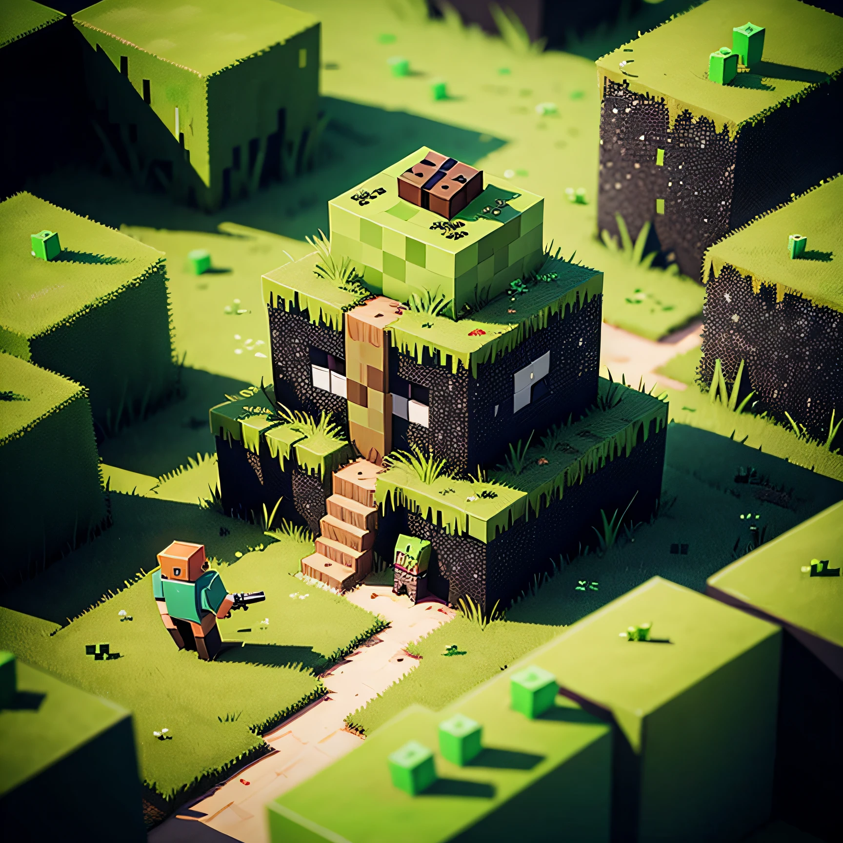 Minecraft game scene,In a field stands a creeper --auto