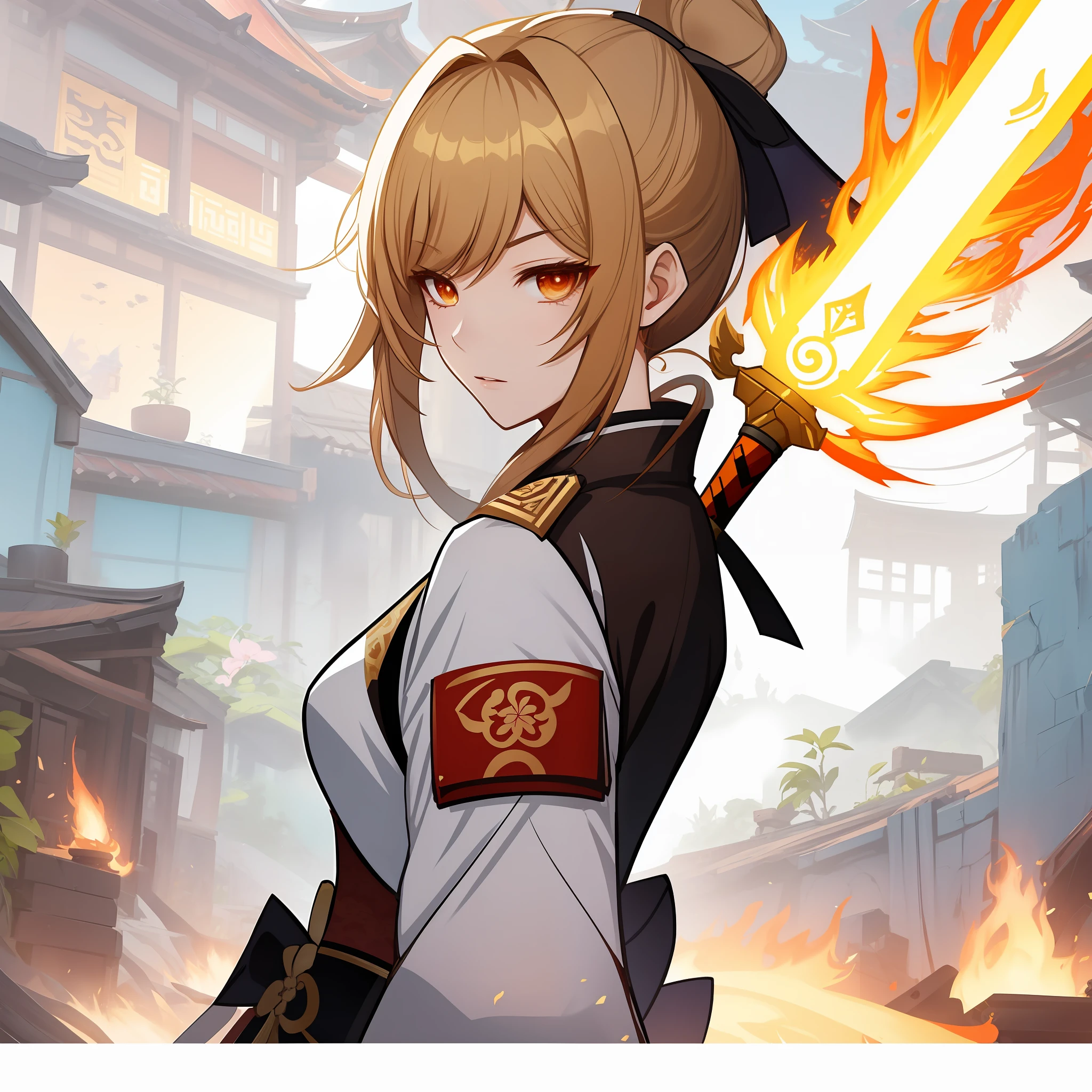 a cartoon picture of a woman in a uniform holding a sword, g liulian art style, female protagonist 👀 :8, keqing from genshin impact, manhwa, xianxia hero, bian lian, granting him a noble title, zhongli from genshin impact, from overwatch, doujin, she has fire powers, gujian