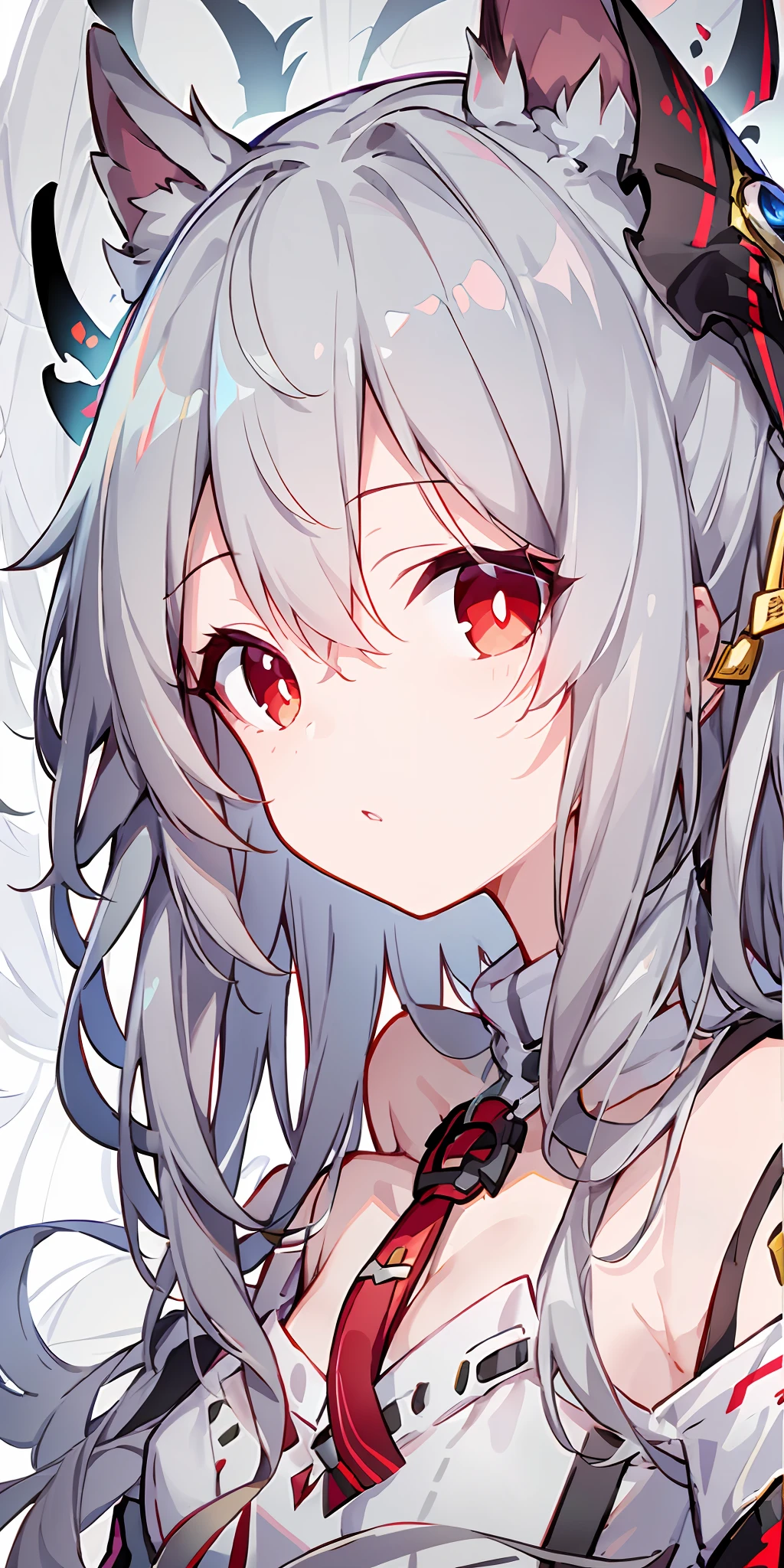 1girll,(Gray hair 1.4),(Flat chest 1.3),red pupils,white clothes
