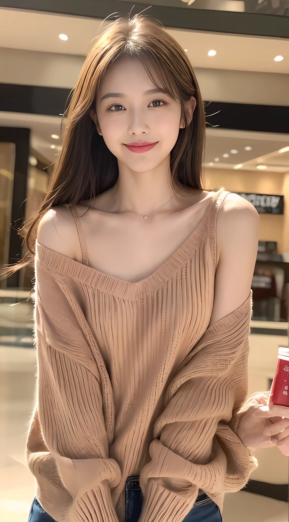 ((the night, 逼真光线, best qualtiy, 8K, tmasterpiece:1.3)), 1girll, Beautiful woman with a slim figure:1.4, Abs:1.1, (A brown-haired, mideum breasts:1.3), Long gray dress:1.1, Ultra-fine face，Elaborate Eyes，二重まぶた，ssmile，（（（In the car）））Delicate collarbones