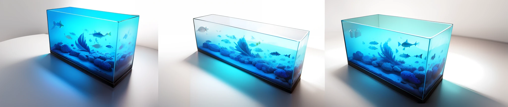 "Best quality, crisp white background, vibrant blue fish tank." --auto