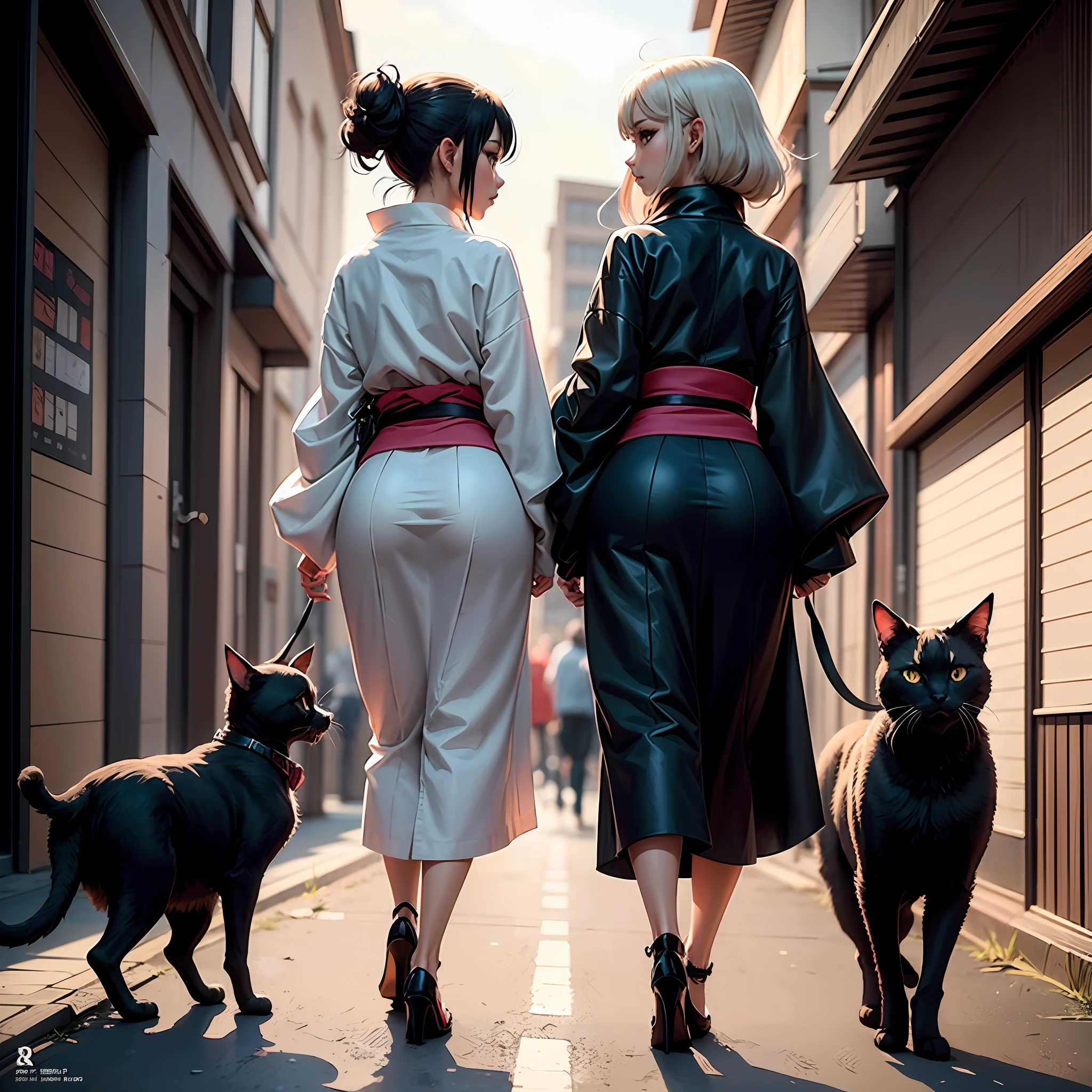 Anime girl in kimono clothes walking with two black cats, anime style 4 k, 4 k manga wallpaper, badass anime 8 K, Pixiv Contest Winner, anime art wallpaper 4k, anime art wallpaper 4k, anime style illustration, Anime art wallpaper 8k, best anime 4k konachan wallpaper, demon slayer rui fanart --auto