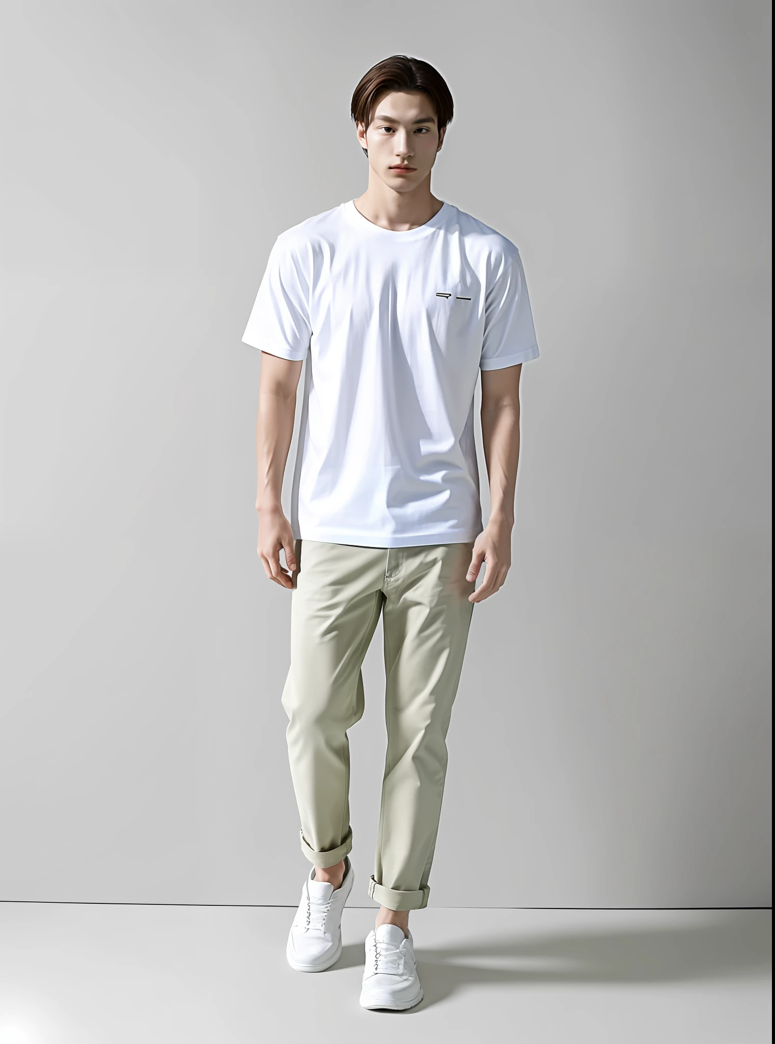 boy,Wearing a white T-shirt.,Full Body Stand(jenov2,ultra res)