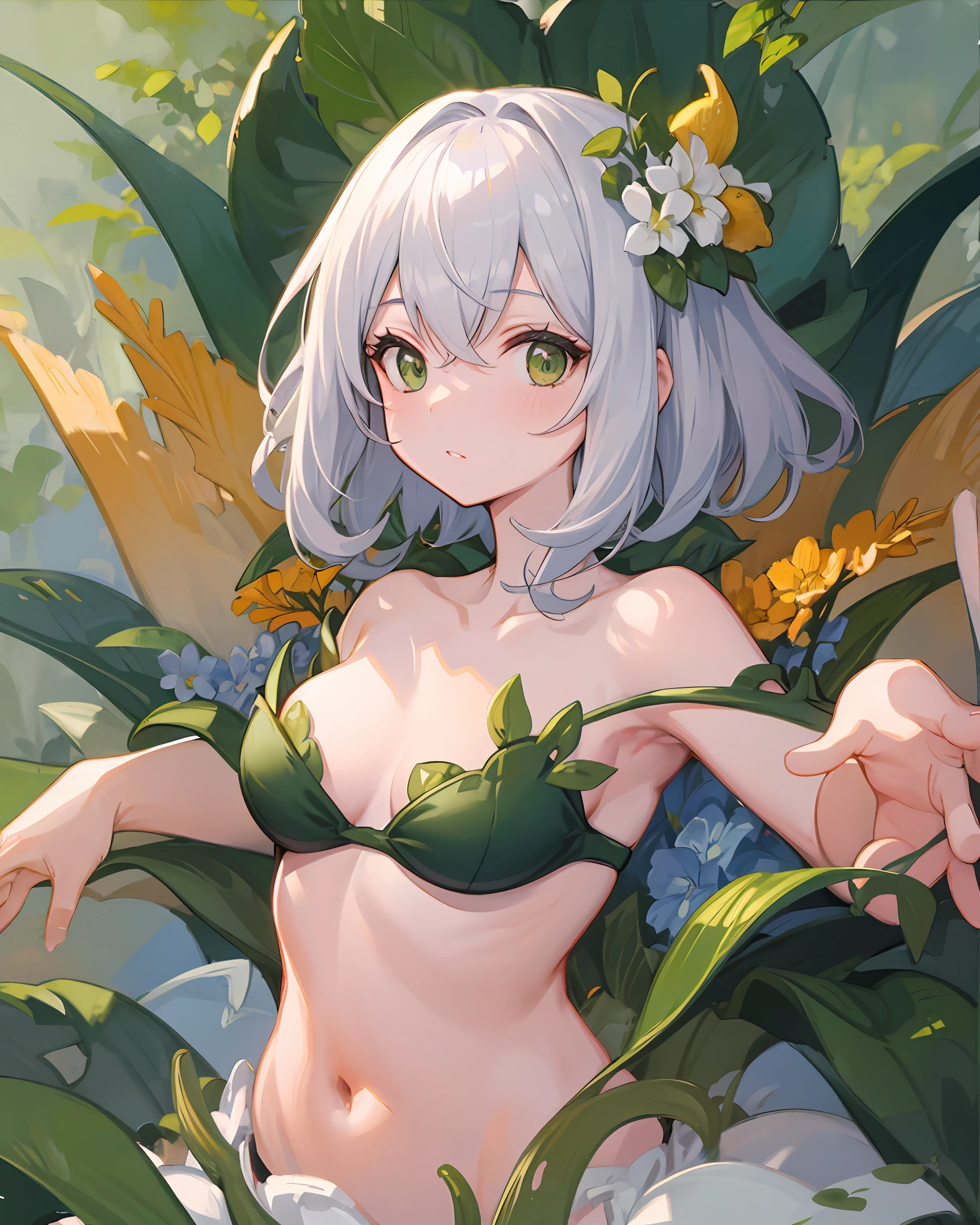 Green leaves on egg background