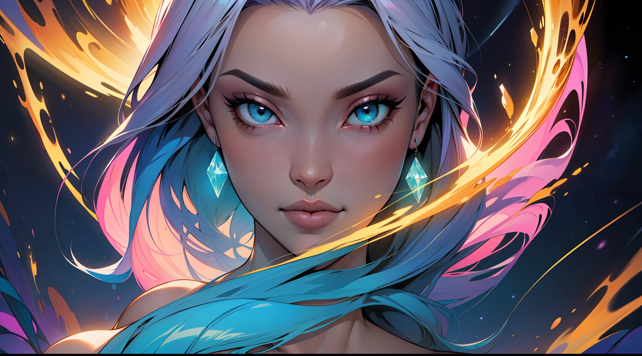 Professional,abstract beauty,approaching perfection,dynamic,Highly detailed,digitalpainting,Artstation,Concept art,Smooth,sharp-focus,illustartion,Artists: by Carne Griffiths, Wadim Kashin,leonid afremov,kandinsky,Psychedelic,watercolour,crystals foil,stylish,Fantastic,a gold,colorful neon, s face, waist-high, portraite of a, up close, near, queen, a goddess, A glorious sunrise, aura, Glow, multi-colored bright aurora borealis, Spectrum Rainbow,Colored feathers, In a chic, lavender-white-mint-pink gradient hair, pastel, mixed-language_SMS, (beautiful and clear background:1.2),, fantastic paintings , high detailed eyes, crystals, The Space of the Northern Lights, galaxy, Gorgeous hair, Plants. Loving. Love. ultra detail hair, Best Quality, hiquality, hight resolution, detail enhancement, ((most beautiful image in the world)), Masterpiece, Best Quality, High Quality Detail Enhancement, ((most beautiful image ), Shiny hair, Ultra chic, Topless, naked body, curvy chic body, Stampa Flores, art by stjepan sejic, art by j scott campbell, Artist Guillem March, art by citemer liu, 4k, hight resolution, comic book character, comic, high quality detailed, style of ::2.0 comix illustration style,tatoon style, hiquality, hight resolution, detail enhancement, 8K, HD, Best Quality, hiquality, hight resolution, detail enhancement, 8K, HDR, sharp-focus, Ultra Detailed, perfect lighting, Curvy Body, Lush big breasts, Curvy big hips, sparks, Stars, The Cycle of the Stars