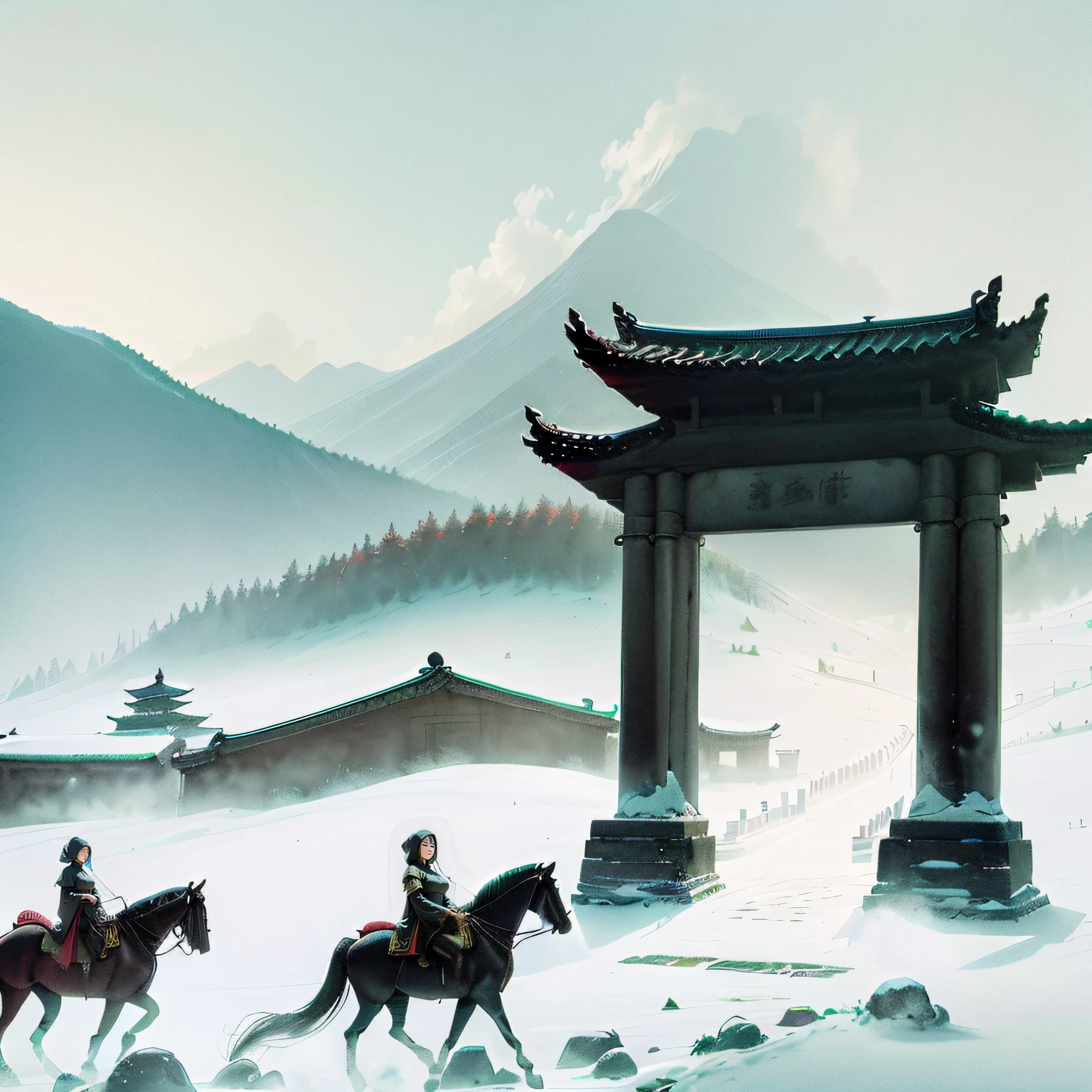 ancient china, hooded women in black riding horses --auto