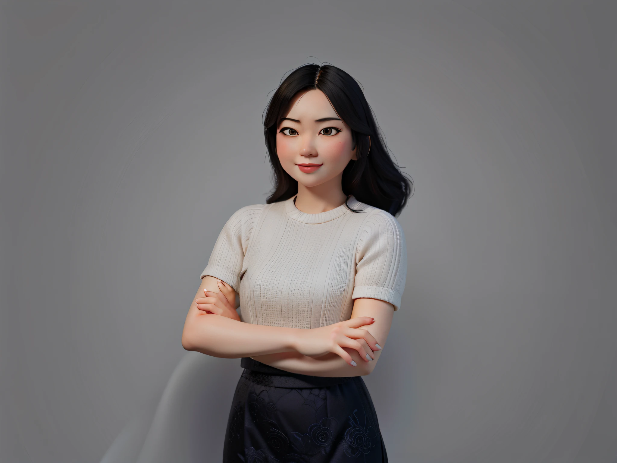 Disney style，high quality，masterpiece，female，Asian people，chinese，A beautiful young woman , smile，keep the Consistency of action ，expression , clothing , shape and appearance of the photos , super detail , blender , softighting , ip , blind box , cinematic edge lighting，Maintain consistency in facial expressions