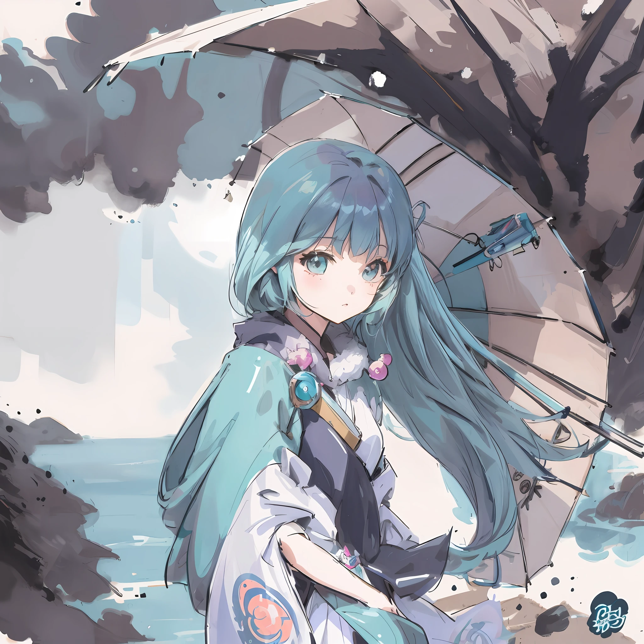 Anime girl with blue hair and blue umbrella in the rain, style of anime4 K, Anime girl with teal hair, Anime art wallpaper 8 K, Anime art wallpaper 4 K, Anime art wallpaper 4k, Beautiful anime artwork, anime art style, zerochan art, Anime art, High Quality Anime Art Style, Beautiful anime art, Beautiful anime style, anime styled digital art