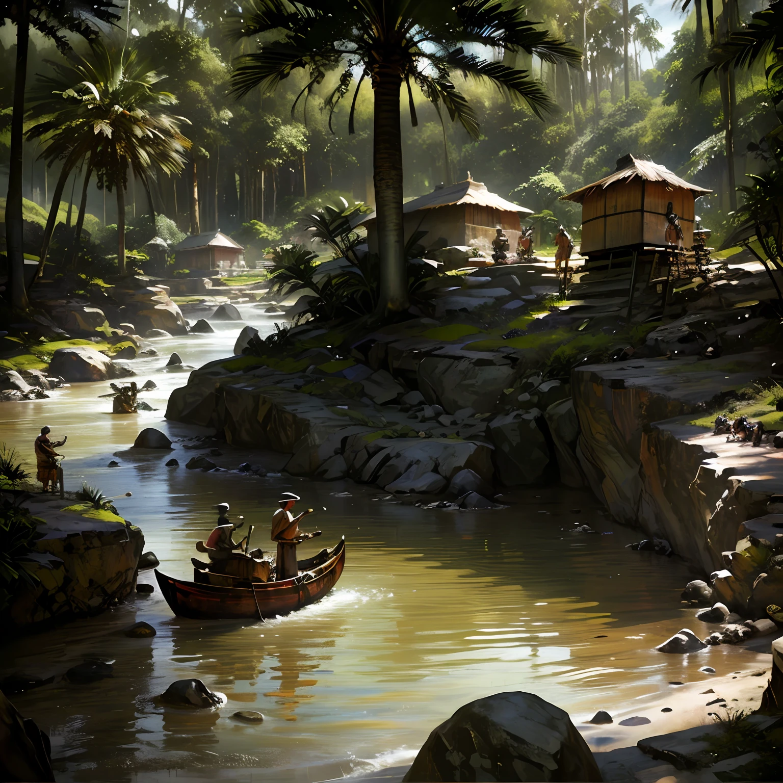 Crie uma imagem de um grupo de sapiens, nossos ancestrais primitivos, construindo suas moradias com habilidade e engenho nas margens de um rio sinuoso, use of natural resources to ensure their survival,Ilustre a vida dos homens primitivos enquanto eles erguem abrigos rudimentares com ramos, folhas e peles de animais perto das margens de um lago sereno, witness human ingenuity in harnessing the proximity of water for their everyday needs,Desenhe uma cena realista de homens primitivos, In the midst of a prehistoric landscape, Using your rudimentary hands and tools to build cozy shelters, strategically positioned near rivers and lakes for easy access to water,Create an artistic representation of a sapiens community, working in harmony to build their homes on the edge of a busy river, evidencing the importance of water in their lives and showing the evolution of their constructive abilities,Desenhe uma imagem detalhada de homens primitivos erguendo abrigos naturais com galhos, folhas e peles de animais, perto das margens de um lago tranquilo, Showing the intimacy of the relationship between humanity and water resources in prehistory,Create an illustration that depicts unity and cooperation among primitive men, as they work together to build their temporary dwellings in a picturesque setting, near the refreshing waters of a flowing river,Illustrate the ingenuity of sapiens as they build strategically placed villas in a prehistoric landscape, where proximity to rivers and lakes played a vital role in its survival and growth as a species,Draw a vivid scene of primitive men engaged in construction activities, usando materiais naturais como pedras e lama para criar suas moradias aconchegantes, strategically located in locations close to a rich water source.