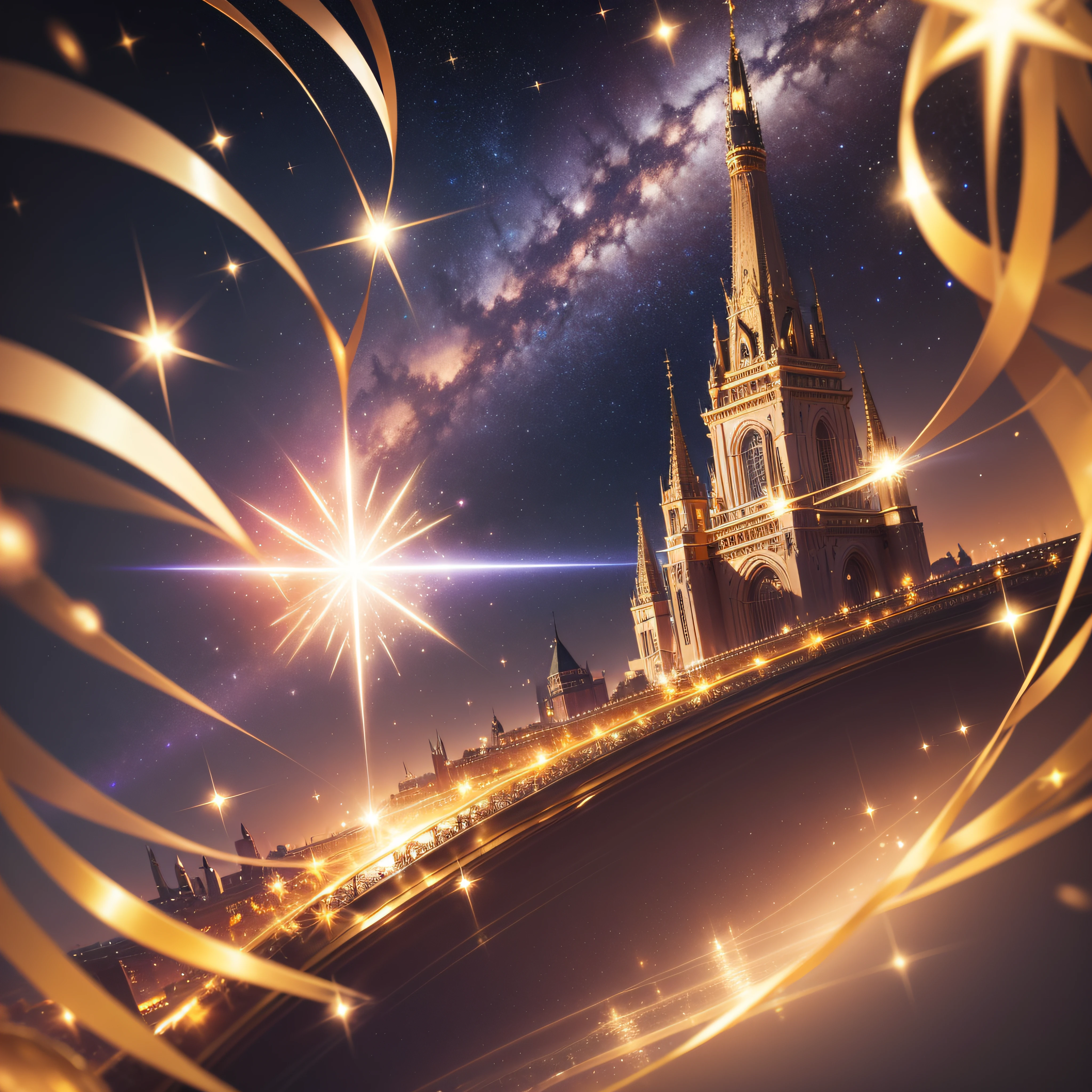Ultra photo realsisim,super-detailed CG,tmasterpiece,best qualtiy),shiny,Sparkling starlight on a gold background,Reflect the surrounding scene,twinkle,k hd,with dynamism。 --auto