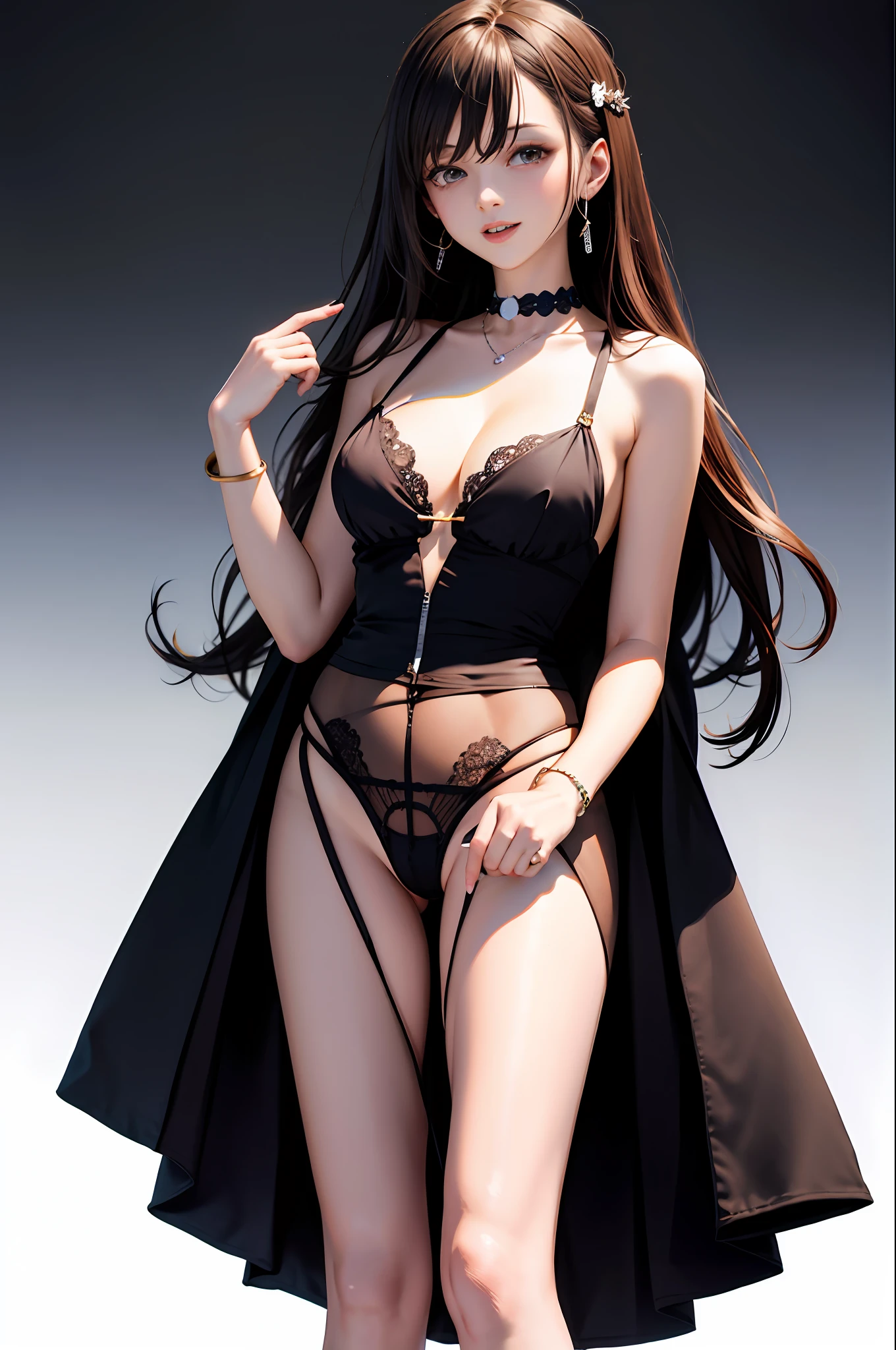 Best quality、tmasterpiece、A high resolution、fully body pose,1girll、Sheer silk porcelain dress、Full body like,Nice face、hair adornments、looking at viewert、ssmile、Shut your mouth、cparted lips、shift dresses、hair adornments、choker necklace、jewely、long whitr hair、耳Nipple Ring、pretty face、On the body、Tindal effect、hentail realism、Shadow Studio、edge lit、bicolor lighting、(highdetailskin:1.2)、8K, Ultra HD、Digital SLR、softlighting、high high quality,Volumetriclighting,photore,High resolution 4K,8K,blur backgroun