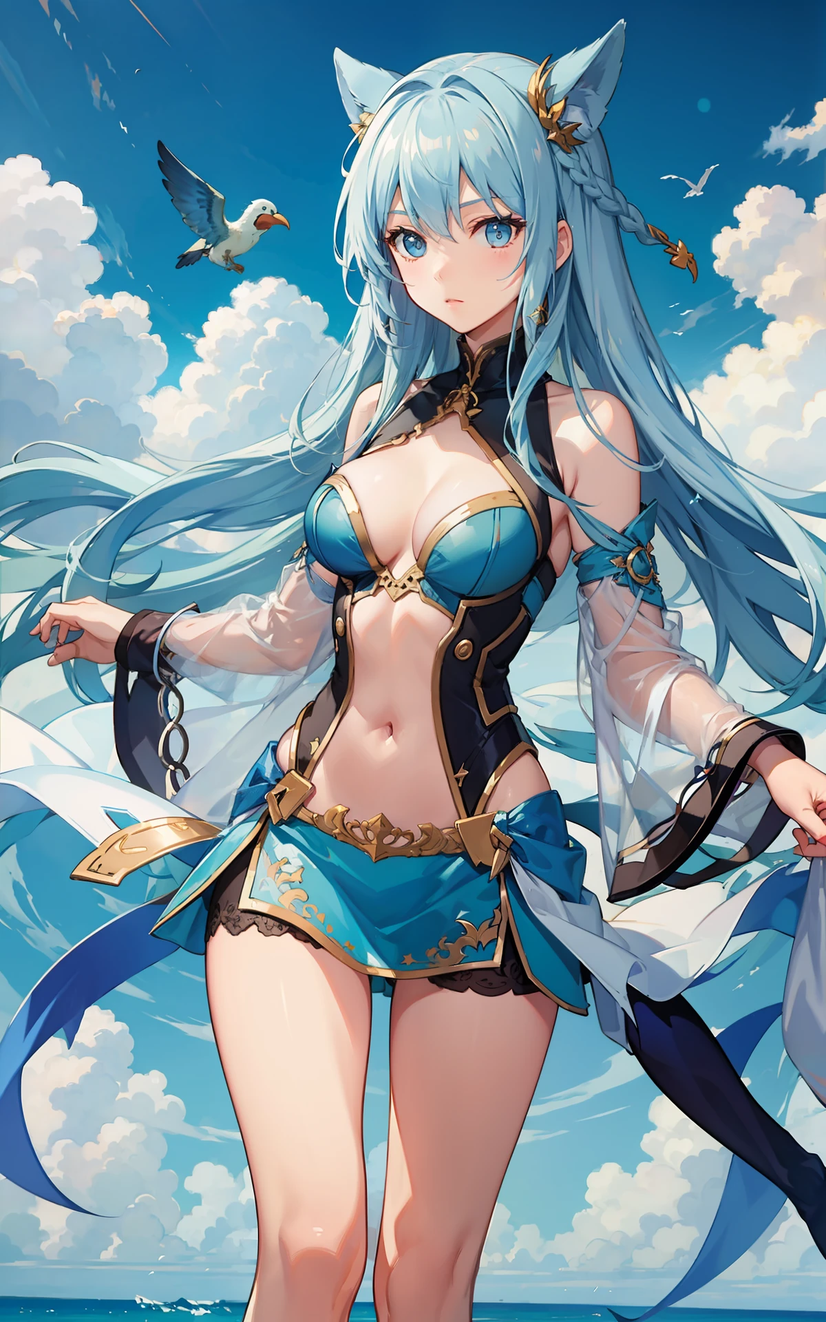 Kizi,adolable,Small chest,Light blue hair,Innocent,tmasterpiece,Need,naïve,Comic style,big breasts beautiful,long whitr hair,oil painted