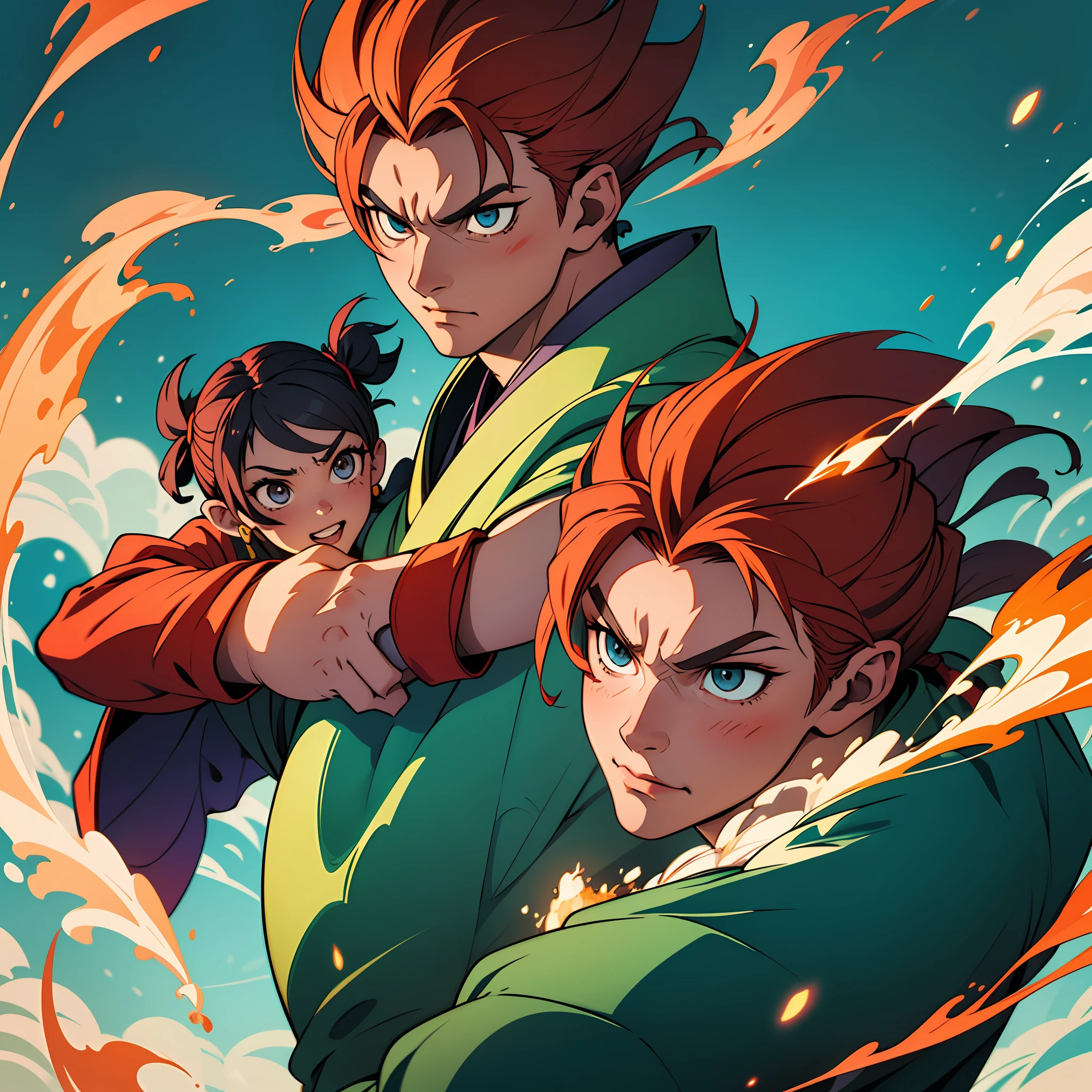 Name: Ryuji "Blaze" Kaze

Description:
Ryuji "Blaze" Kaze is a fiery and powerful character, drawing inspiration from both Natsu and Goku. He stands tall with a muscular build and spiky, flame-red hair that seems to dance with energy. His eyes shimmer with an intense, determined light, reflecting his unwavering resolve.

In battle, Blaze wears a unique, traditional martial arts-inspired gi adorned with intricate flame patterns, symbolizing his affinity for fire. He carries a distinctive, dragon-shaped pendant around his neck, passed down through generations in his family, hinting at a deeper connection to mythical powers.

His aura exudes warmth and passion, and when his emotions are ignited, an intense fiery aura surrounds him, signifying the incredible power that lies within. Blaze is always ready to protect his friends and loved ones with boundless energy and a radiant smile, embodying the spirit of a true hero. His quest for strength and justice knows no bounds as he continuously seeks to master his powers and become an icon in his own right. --auto