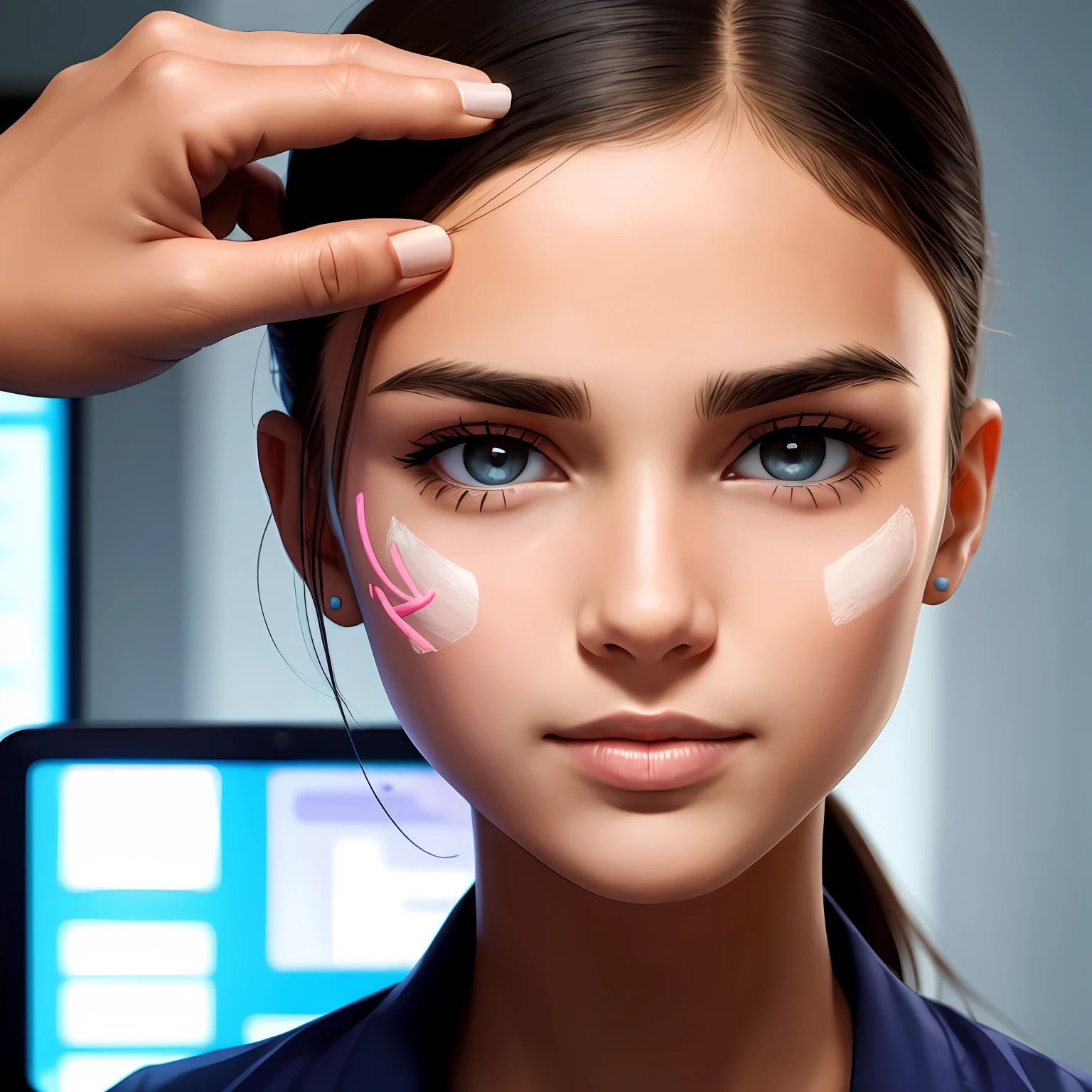 impage prompt a girl face, marked on his face for injection of botox treatment --auto