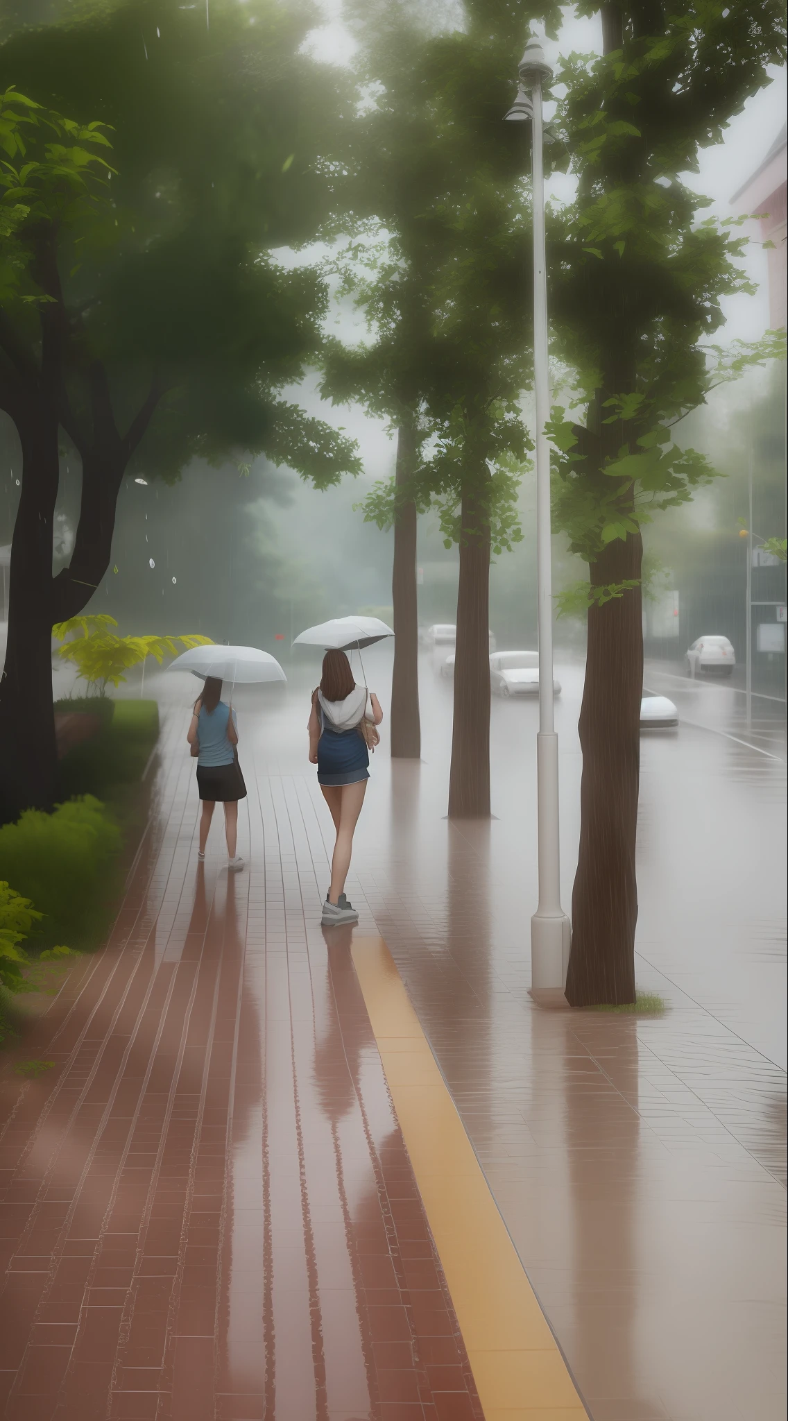 Rainy, Raining, Best Quality, Best resolution, 3Dmm, 8K, Figures, shapely, Glossy, Photorealistic:1.5, The best details, Wet in the rain, The body with perfect proportions, Huge heap, No panties, No bra, Wet and shiny inside, Dramatic lighting, Dark, but partly dazzling,