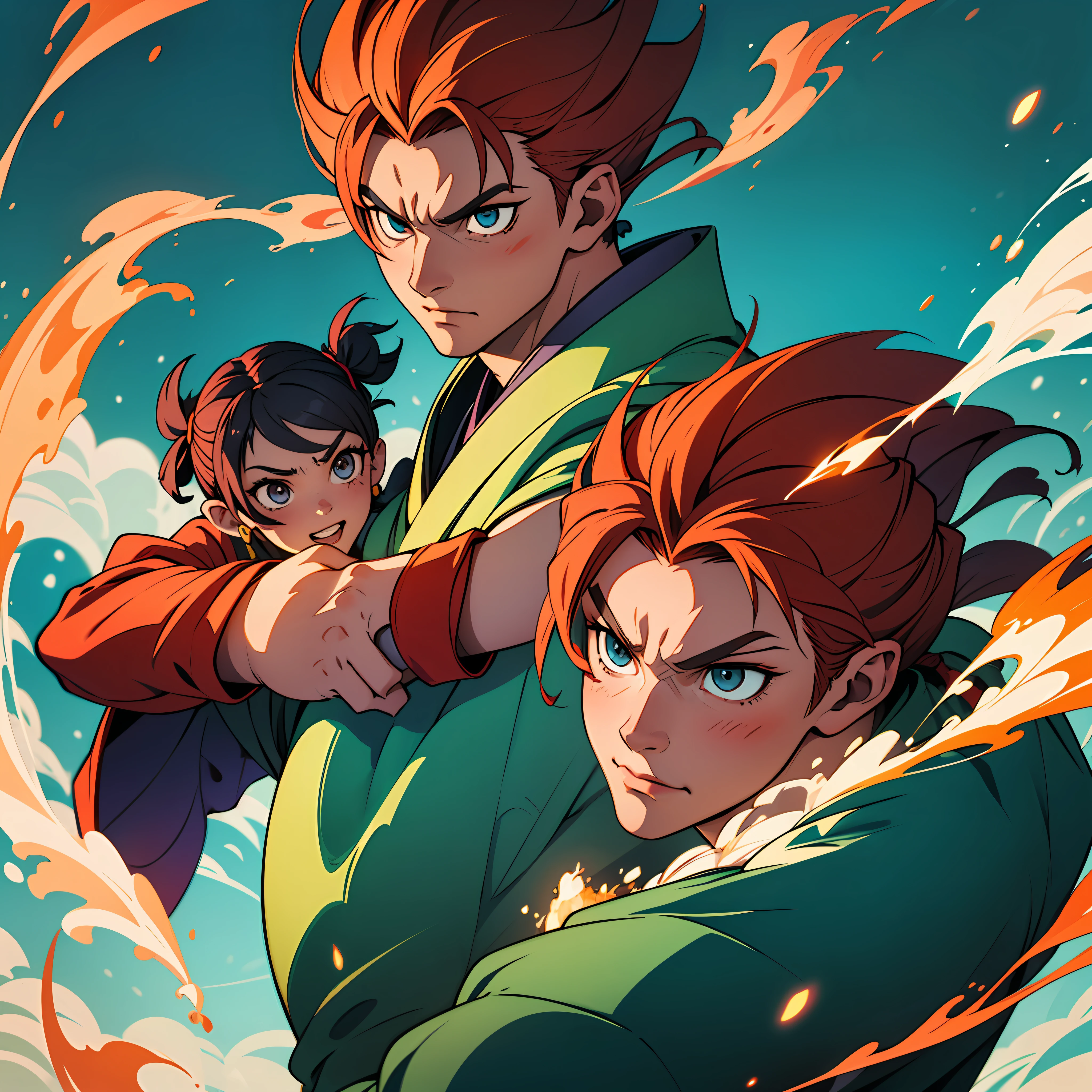 Name: Ryuji "Blaze" Kaze
Description:
Ryuji "Blaze" Kaze is a fiery and powerful character, drawing inspiration from both Natsu and Goku. He stands tall with a muscular build and spiky, flame-red hair that seems to dance with energy. His eyes shimmer with an intense, determined light, reflecting his unwavering resolve.
In battle, Blaze wears a unique, traditional martial arts-inspired gi adorned with intricate flame patterns, symbolizing his affinity for fire. He carries a distinctive, dragon-shaped pendant around his neck, passed down through generations in his family, hinting at a deeper connection to mythical powers.
His aura exudes warmth and passion, and when his emotions are ignited, an intense fiery aura surrounds him, signifying the incredible power that lies within. Blaze is always ready to protect his friends and loved ones with boundless energy and a radiant smile, embodying the spirit of a true hero. His quest for strength and justice knows no bounds as he continuously seeks to master his powers and become an icon in his own right. --auto
