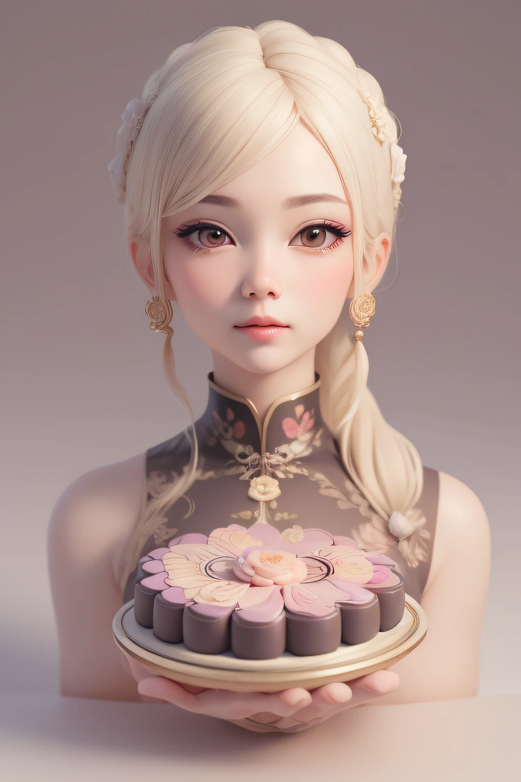 (masterpiece),(best quality),(ultra-detailed), digital painting, illustration, ((portrait)), pastel colors, bloom, (no humans), (simplebackground:1.4), (Clean background:1.4), (blur backgroun:1.3),(A huge Chinese mooncake:1.3)