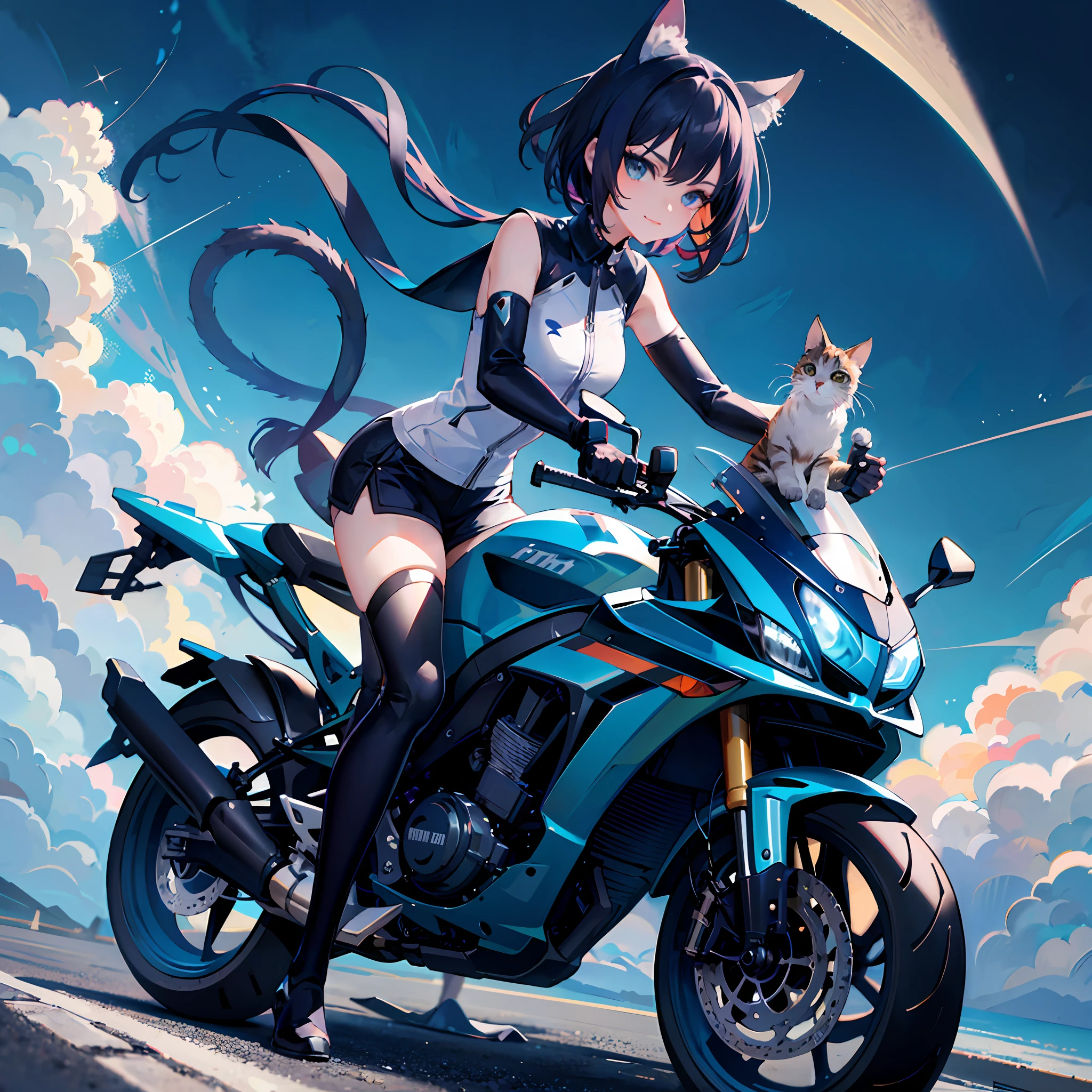 Anime girl riding motorcycle，style of anime4 K, Badass anime 8 K, 4K anime wallpaper, Very beautiful anime cat girl, Anime wallpaper 4K, Anime wallpaper 4 k, Anime art wallpaper 8 K, Anime art wallpaper 4 K, Anime art wallpaper 4k, anime catgirl, beautiful anime catgirl, by Yang J