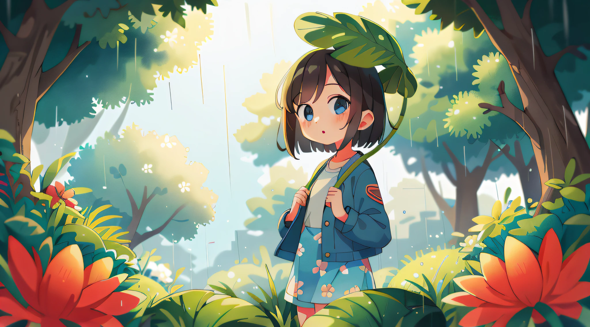 Raincoat anime girl standing in the flower forest, lovely art style, style of anime4 K, anime lush john 8k woods, Digital anime illustration, Anime art wallpaper 4 K, Anime art wallpaper 4k, Anime style illustration, Anime art wallpaper 8 K, Cute detailed digital art, lofi-girl, Anime art style, atey ghailan 8 k