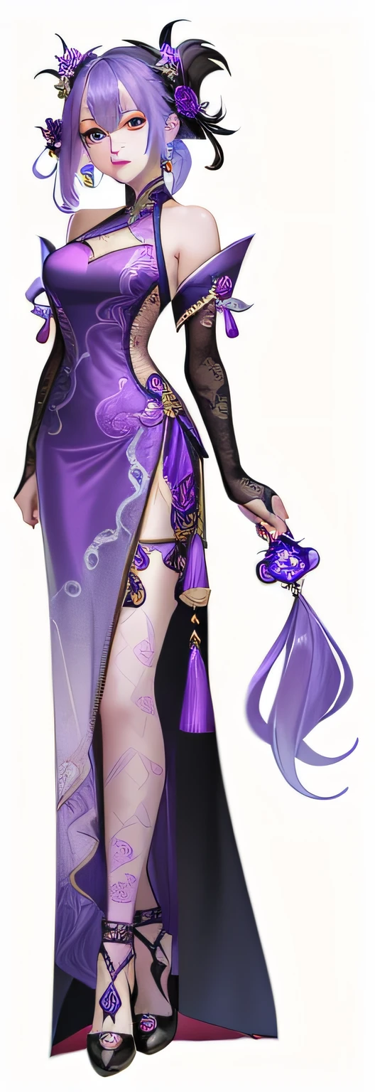 Cartoon close-up of a woman in a purple dress, astral witch clothes, full-body xianxia, flowing magical robe, lunar themed attire, beautiful full-body concept art, clothing design, Onmyoji detailed art, ornate flowing robes, ornate flowing robes, wearing fantasy formal clothing, clear outfit design, zhongli from genshin impact