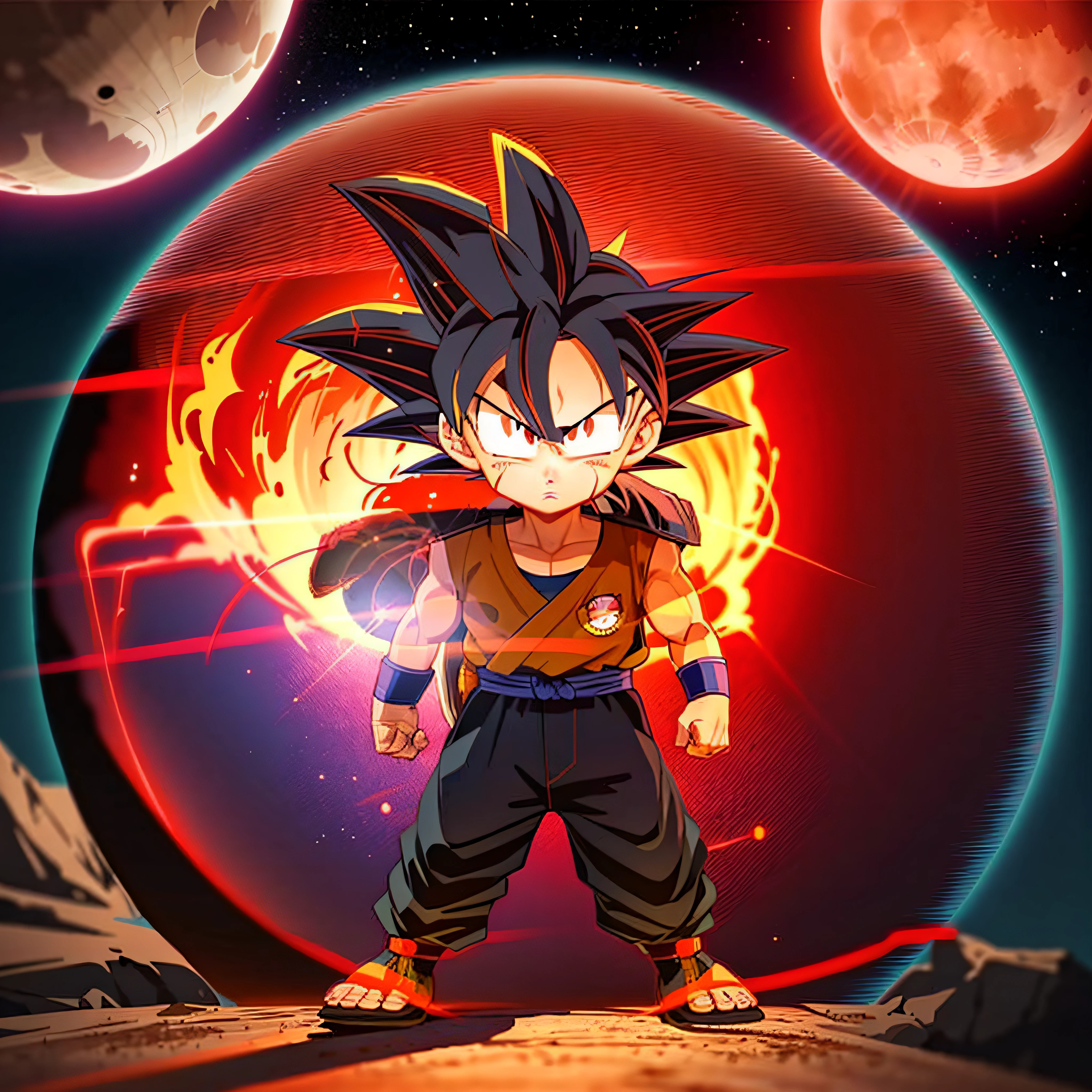 a red moon with a silhouette of a young goku, son goku, character dragonball, dragon ball, human goku, dragonball, dragon ball concept art, goku from dragon ball, dragon ball artstyle, inspired by Akira Toriyama, dragon ball style, goku, akira toriyama style, dragon ball z, dragon ball z style, dragonball z