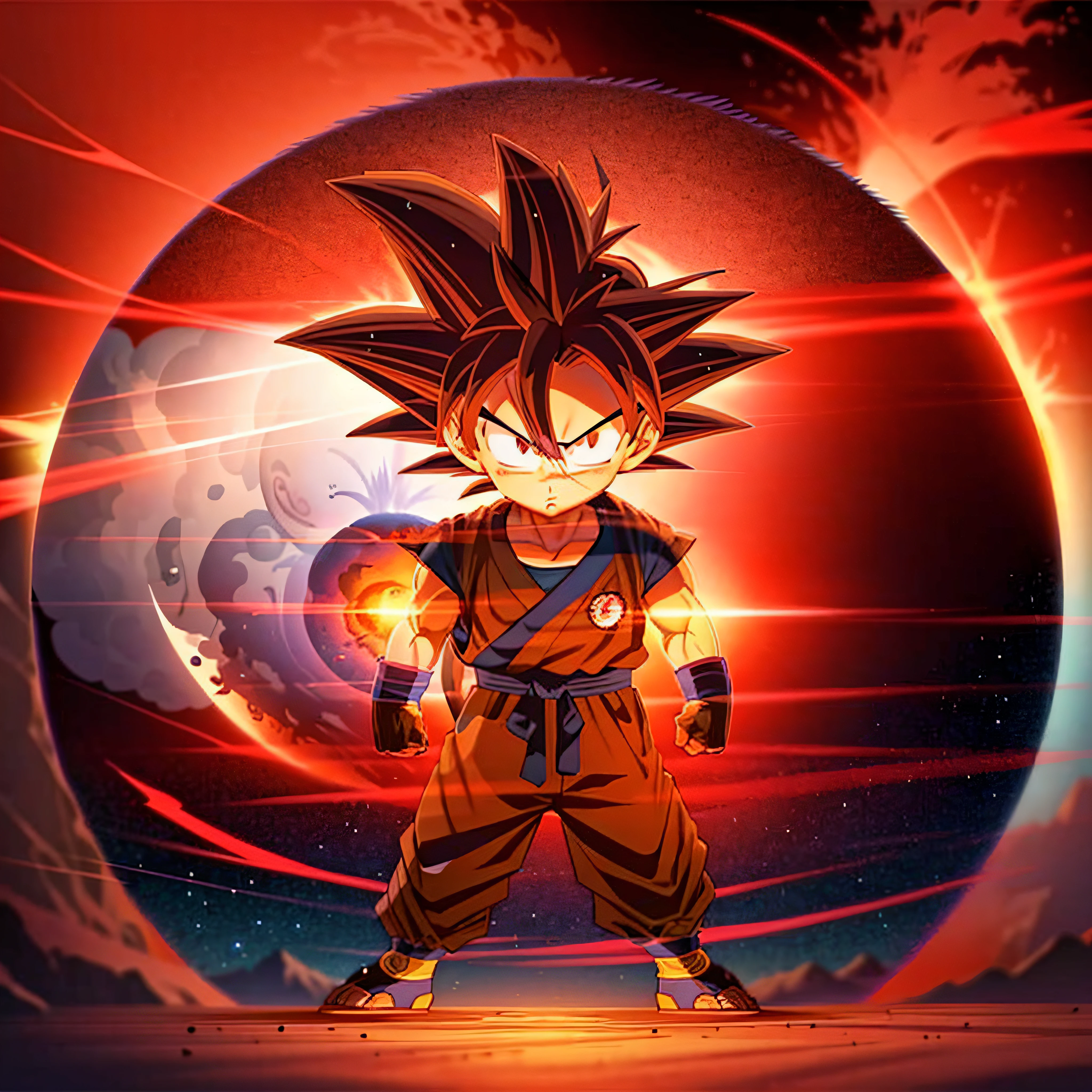 a red moon with a silhouette of a young goku, son goku, character dragonball, dragon ball, human goku, dragonball, dragon ball concept art, goku from dragon ball, dragon ball artstyle, inspired by Akira Toriyama, dragon ball style, goku, akira toriyama style, dragon ball z, dragon ball z style, dragonball z