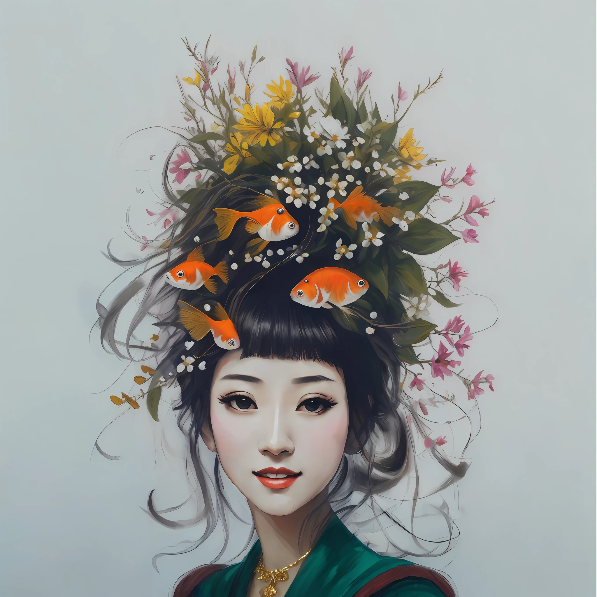 Draw a woman's headdress and flowers in her hair, By Li Song, by Ye Xin, author:Ni Zan, author:Qiu Ying, author:Park Hua, author:Mei Qing, by Yang J, author:Li Fangying, by Ai Xuan, author:Xia Yong, inspired by Yuan Jiang, author:Qu Leilei, affable , wenjun lin