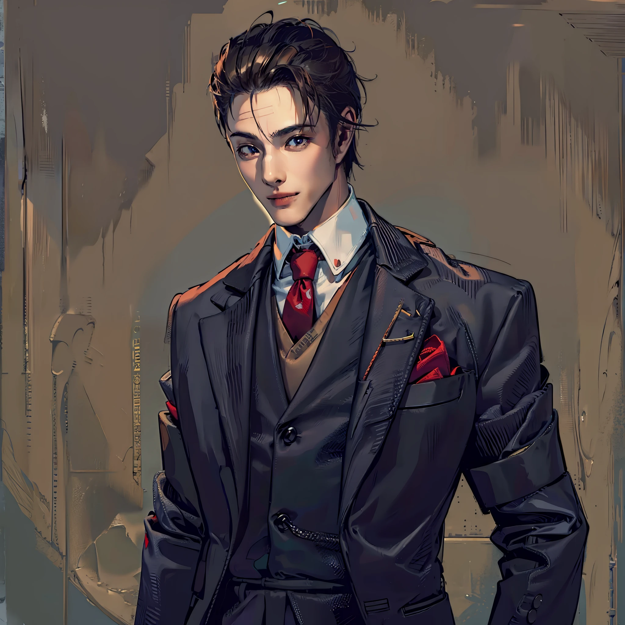 Man in suit and tie,handsome male vampire,Personable,modern day