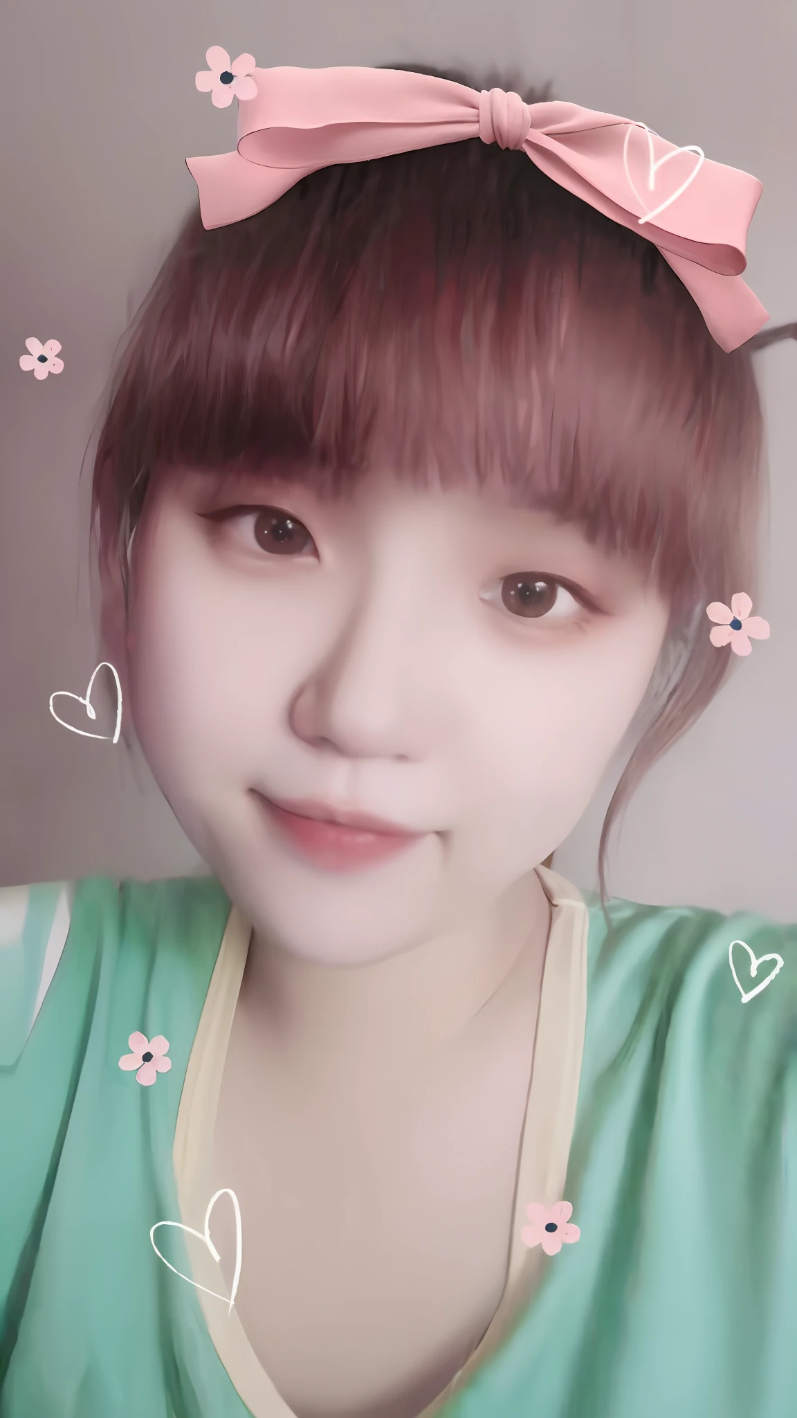 a close up of a person with a pink bow on their head, ulzzangs, wan adorable korean face, Ruan cute vtuber, young lovely Korean faces, with cute - fine - face, lalisa manobal, Kawaii realistic portrait, sakimichan, jaeyeon nam, Korean girl, xintong chen, Round cute face, chiho