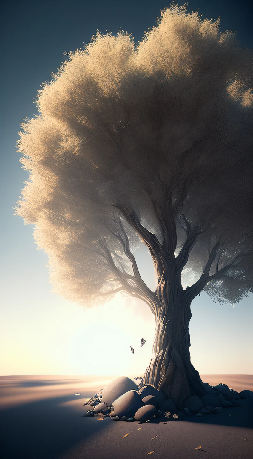 A dreamy tree of art in a bottle, fluffy, realistic, photographs, Canon, dreamy, artistic, brilliant leaves and branches, with flowers above my head. Greg Rutkowski's Ultra Detailed Photo Realism - H1024W 804 | F16 Lens Markers 2:2S 3555mm Film Particles: 1 Lifelike High Resolution Sharp Focus Contrast!! Intricate and detailed atmospheric refractive lighting of Unreal Engine 5 movie concept photography masterpiece Octane renders trends on CGSociety