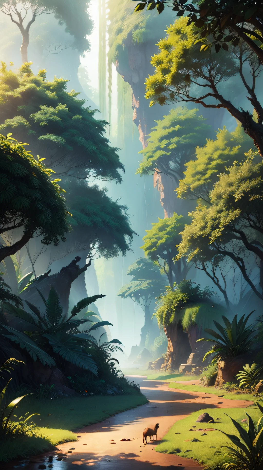 Enchanting African scenery, super vibrant, Extremely detailed, Photorealistic, jungles, 8K, rained, Birds, the Lion, Butterflies