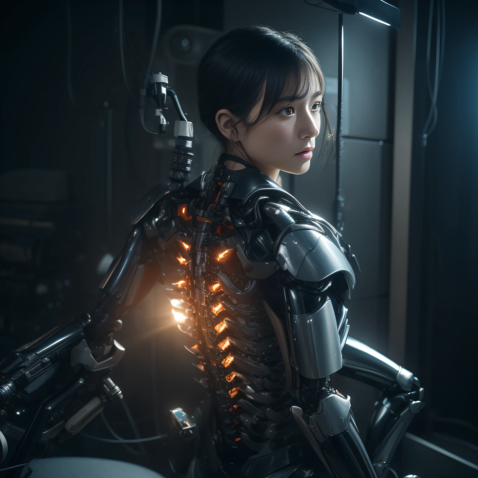 (((​masterpiece)))、(((top-quality)))、((ultra-definition))、(Highly detailed CG illustrations)、((extremely delicate and beautiful))、(Delicate and Pretty Face)、Do androids also fall in love?？、ciinematic light、((1 Mechanical Girl))、独奏、full body Esbian、(Mechanical joints:1.4)、((machanical limbs))、(Exposed muscles)、(Blood vessels connected to the ducts)、(Brain in a container:1.3)、 ((Vertebrae of a machine attached to the back))、((Cervical vertebrae of a machine attached to the neck))、((sitting on))、deadpan、(Wires and cables attached to the head and body: 1.5)、爆乳:1.5、bobhair、(Character Focus）、nffsw、Themes of struggle、Mechanical body full skin and muscles、（（bladerunner））