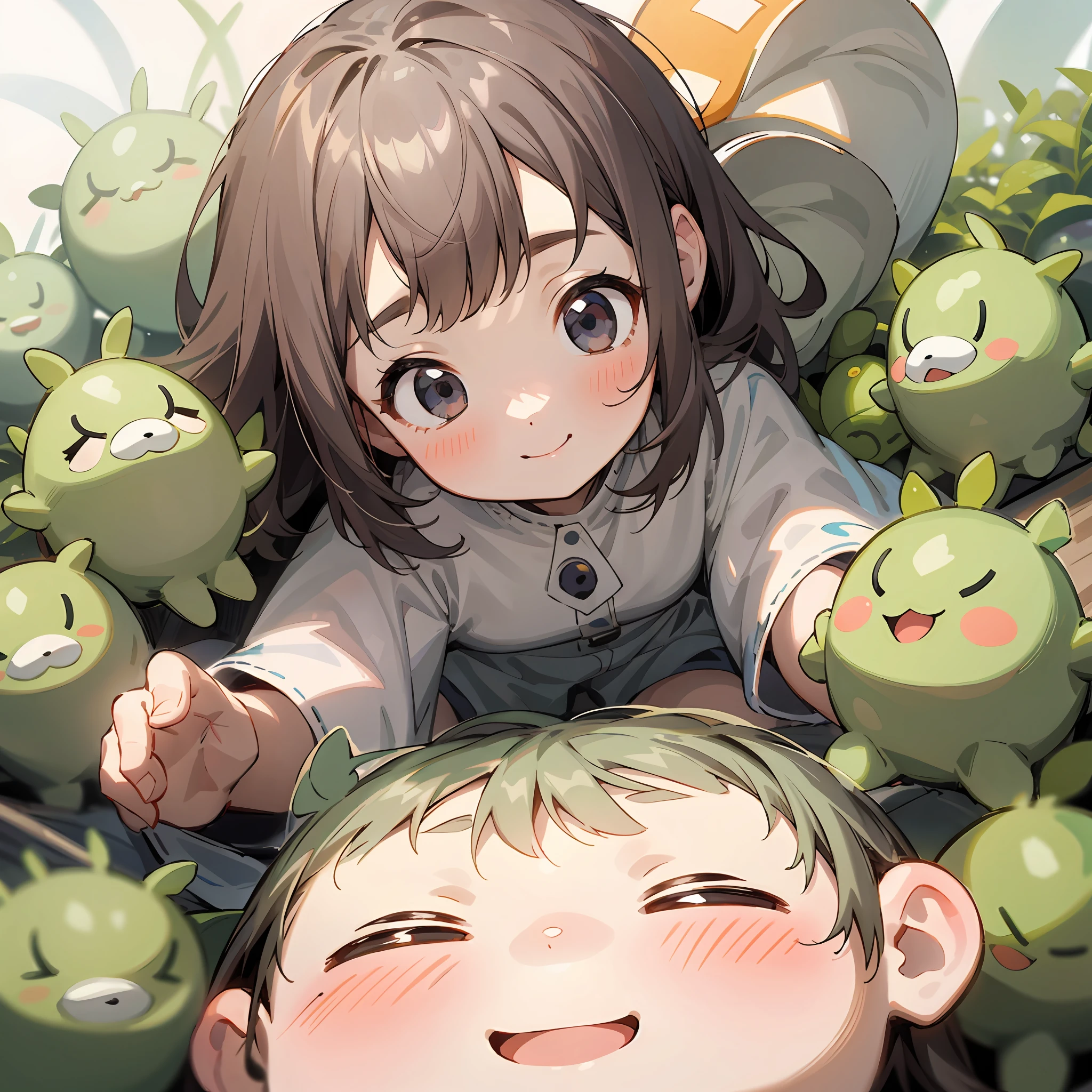 1girll，a baby face，ssmile，adolable，sprout