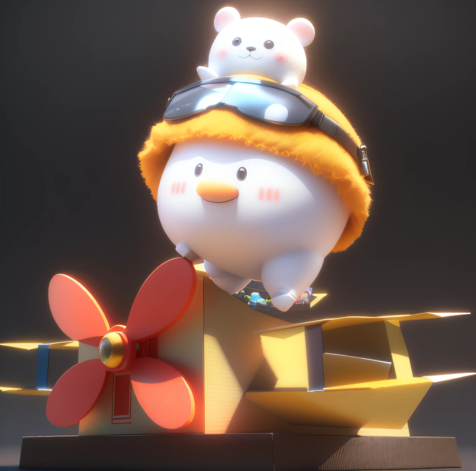 There is a small toy on the box, cute 3 d render, promotional render, Cute! C4D, character is flying, kenny wong x pop mart, 3D model of a Japanese mascot, 2. 5 d illus, 3 D 插图, 3D illustration, in style of baymax, 3d character, 3 d character