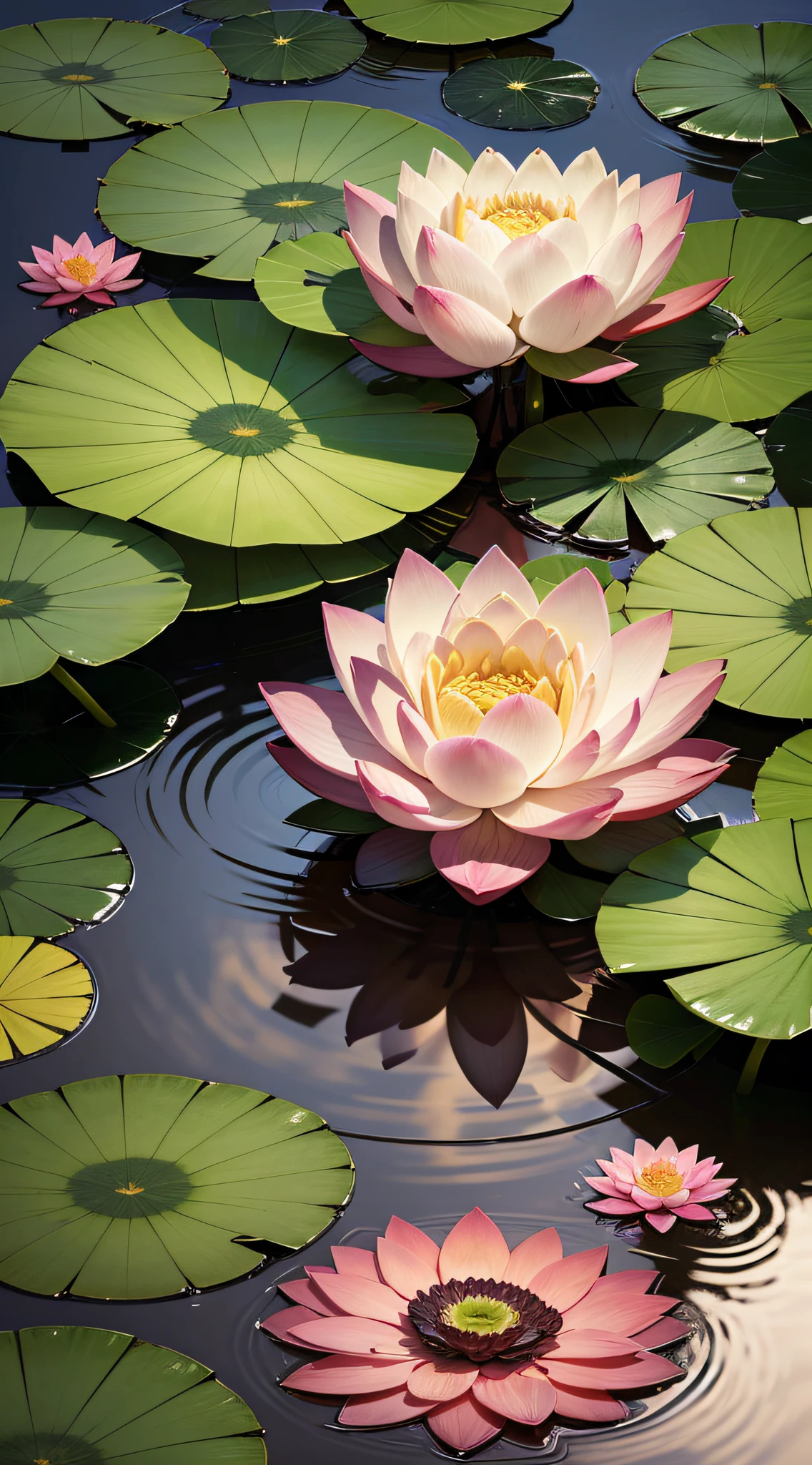 （Big summer poster），（best qualtiy），tmasterpiece，best qualtiy，（8k wallpaper）（best qualtiy），（Most Best Illustration），夏天，（lotuses ，Lotus leaf），ponds， ultra-detailliert