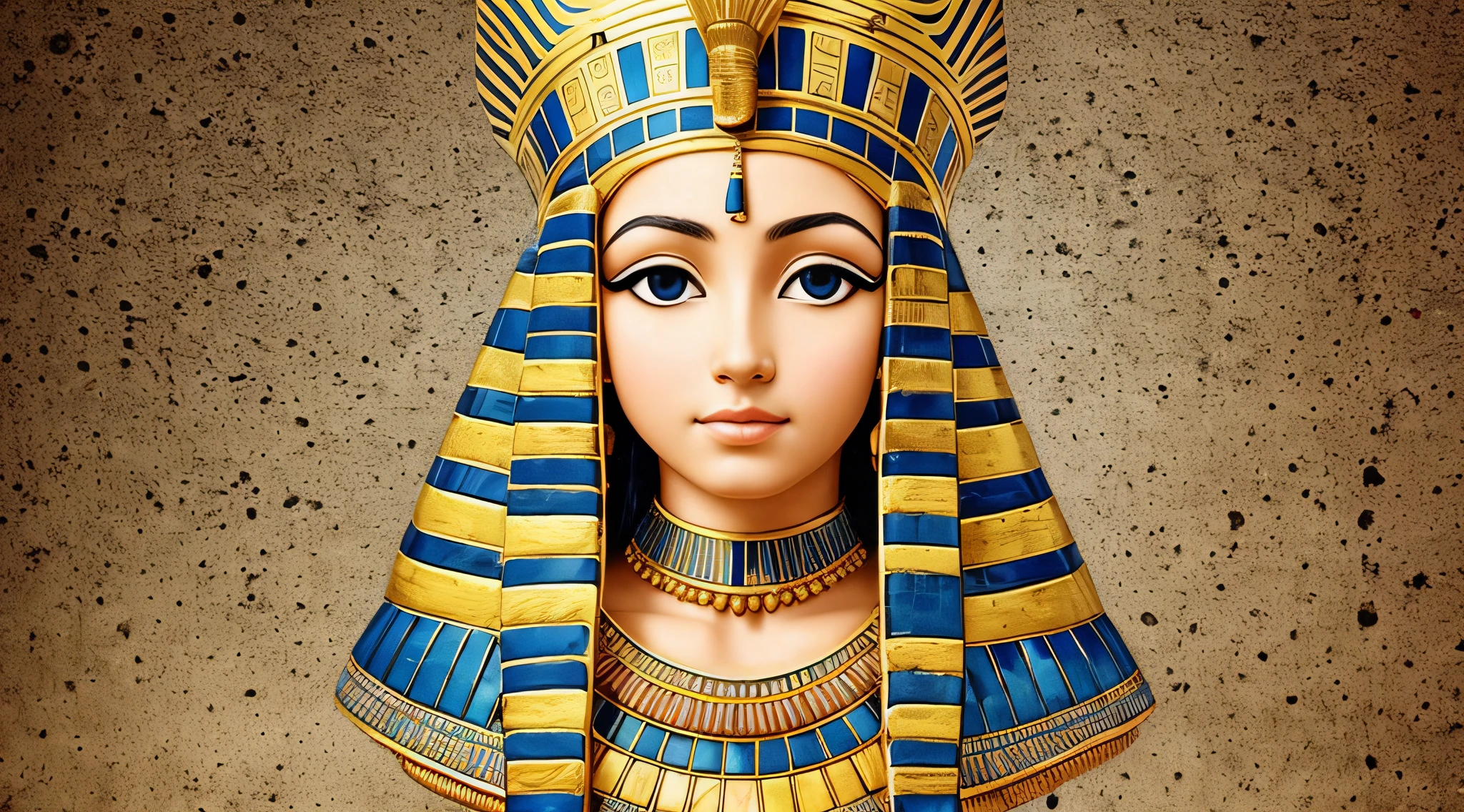 GIRL CHILD blonde with long hair, PORTRAIT of a bust of a mENINA CHILD wearing a hat, wearing an egyptian crown, Nefertiti, ancient egyptian, egipcian, Egyptian makeup, accurate to Egyptian tradition, Egyptian art, maquiagem do Egito, beautiful and huge head ornaments, ancient egyptian art, ancient egyptian art, Egito antigo, Beautiful Cleopatra, Egyptian Princess, princesa libu antiga