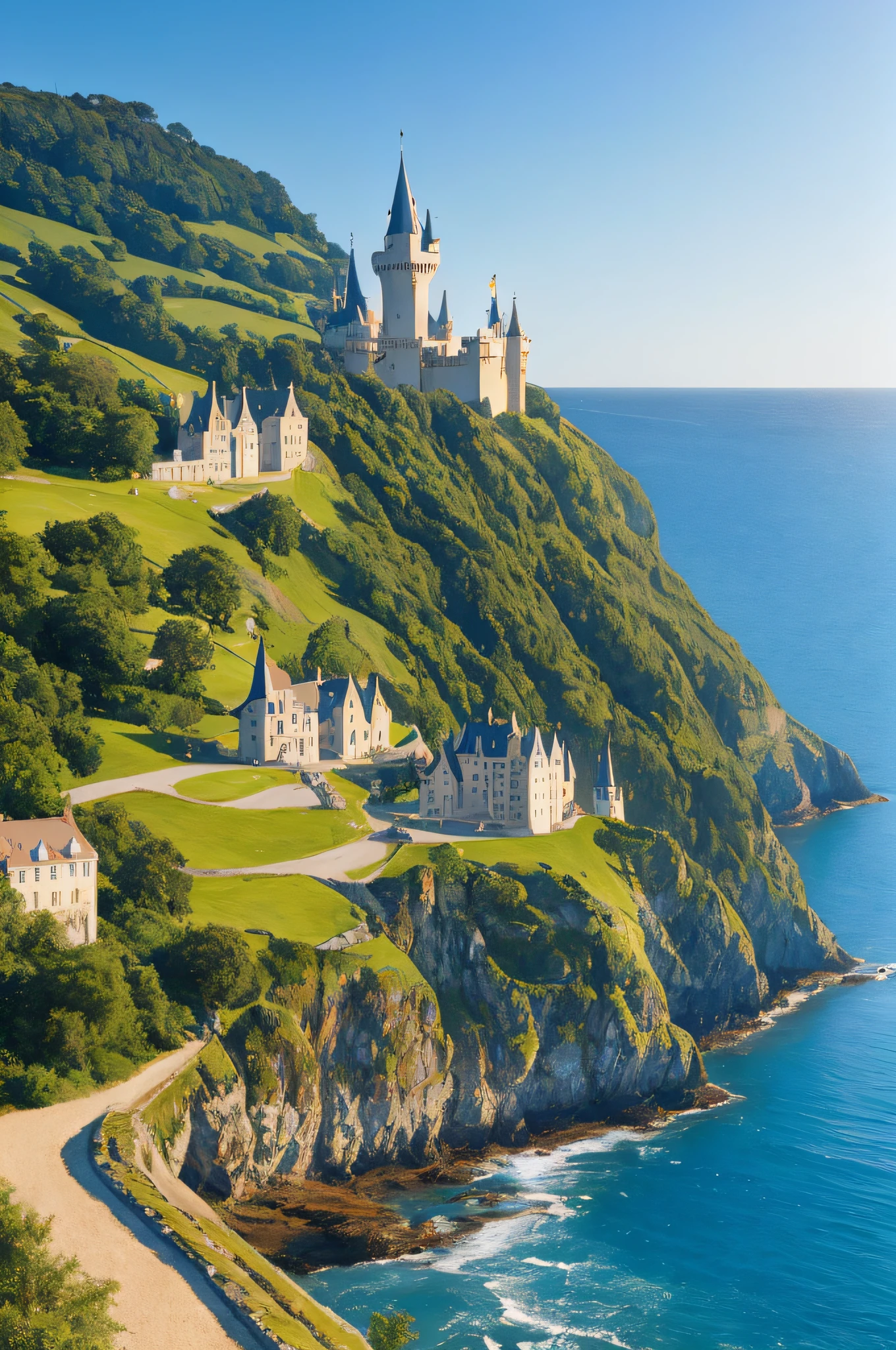 M1necr4ft fairytale castle in the sea view, Seaside cliffs, warm season, Vilag on the market