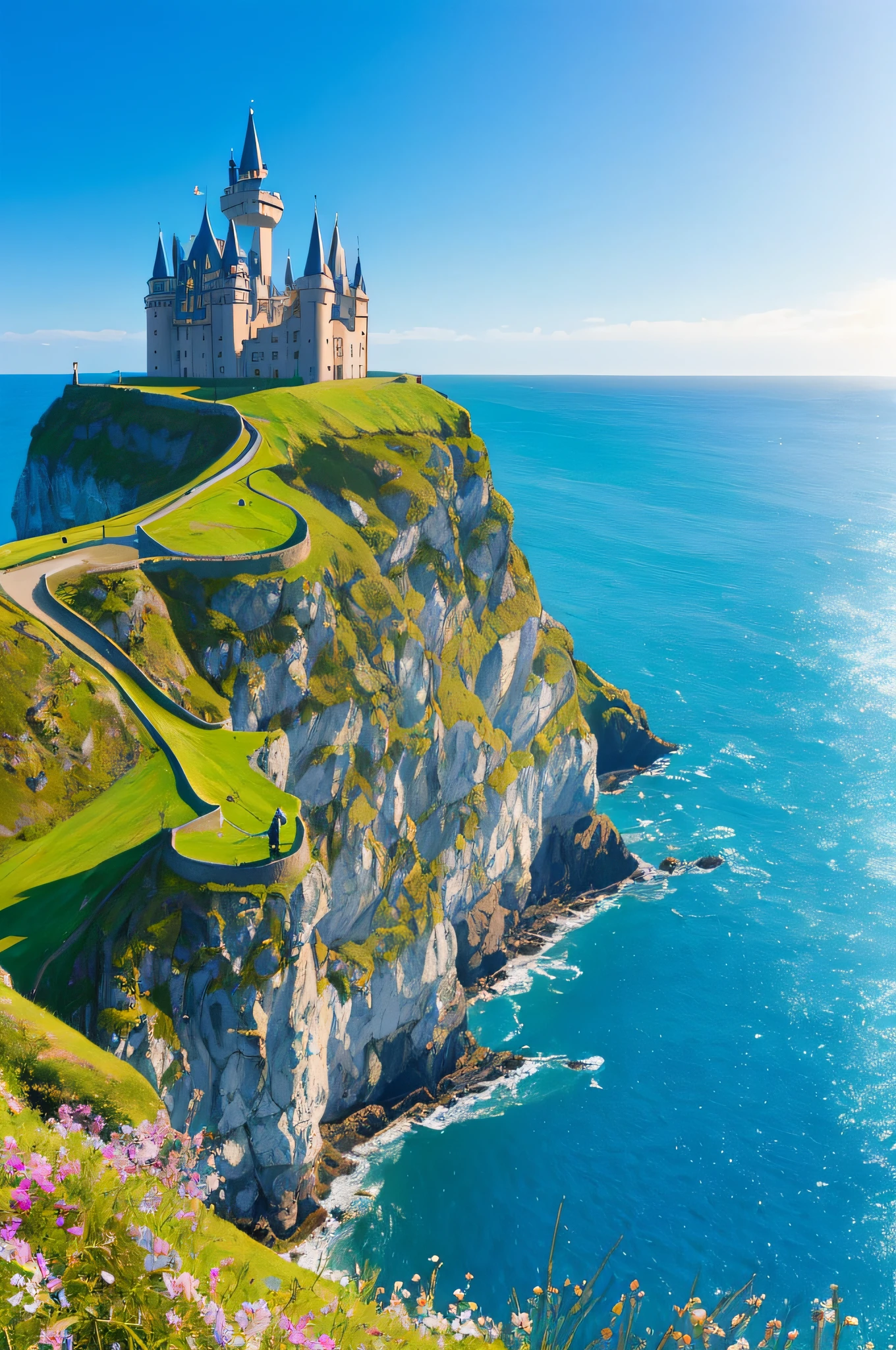 M1necr4ft fairytale castle in the sea view, Seaside cliffs, warm season, Vilag on the market